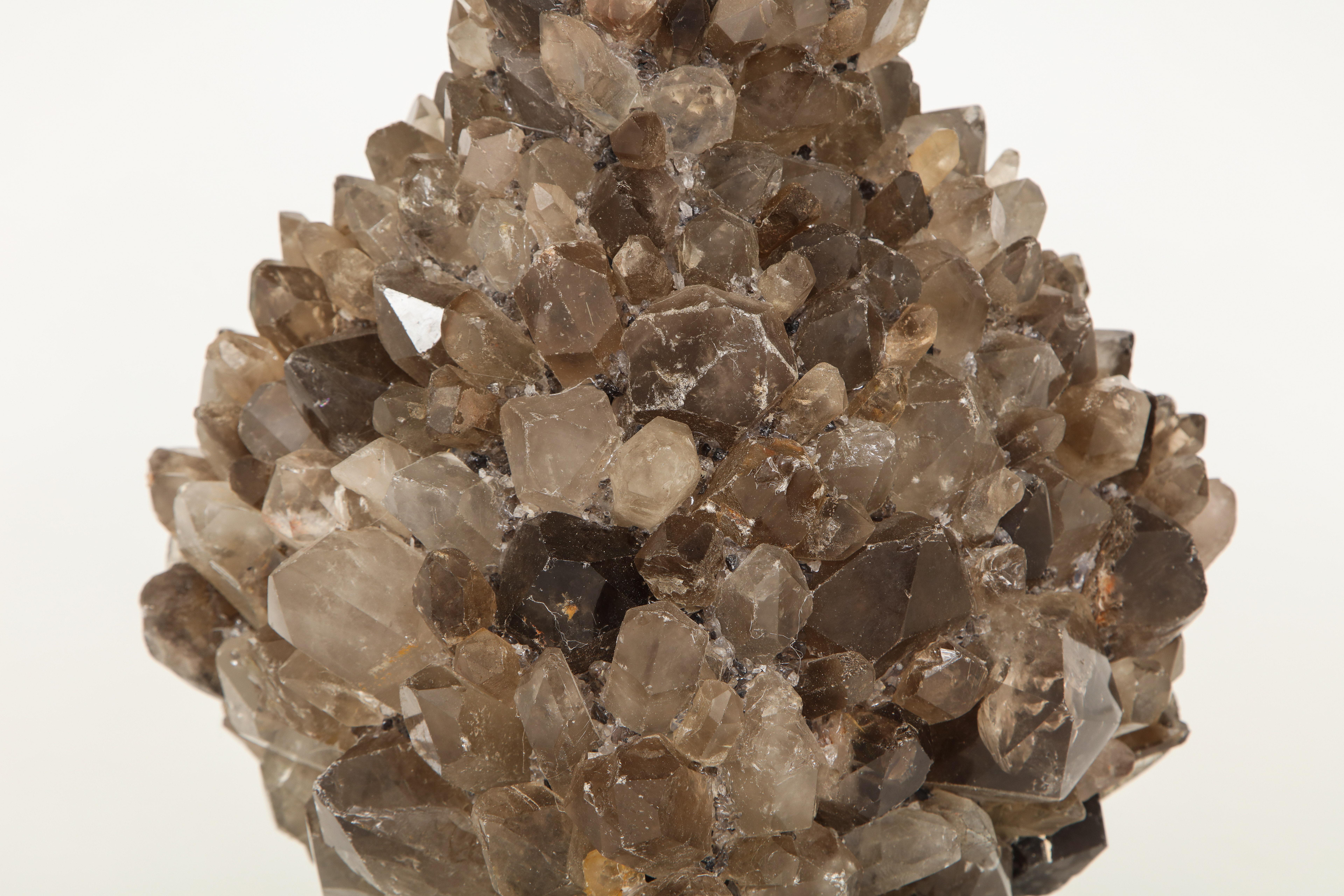 Custom Carole Stupell Style, Smokey Quartz Cluster Lamps In New Condition For Sale In New York, NY