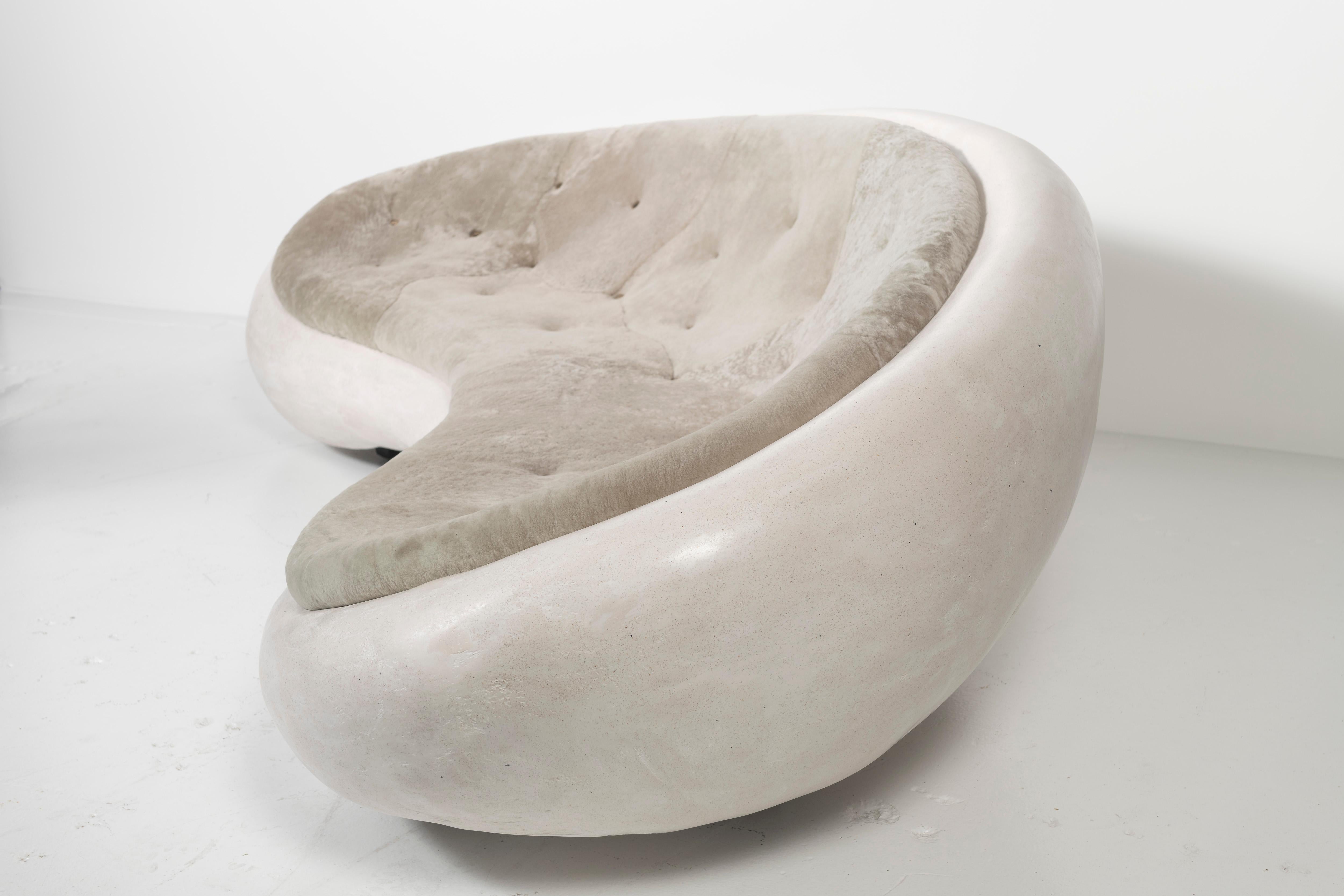 Rogan Gregory Custom Sofa in Marble Composite with Upholstered Shearling  For Sale 5