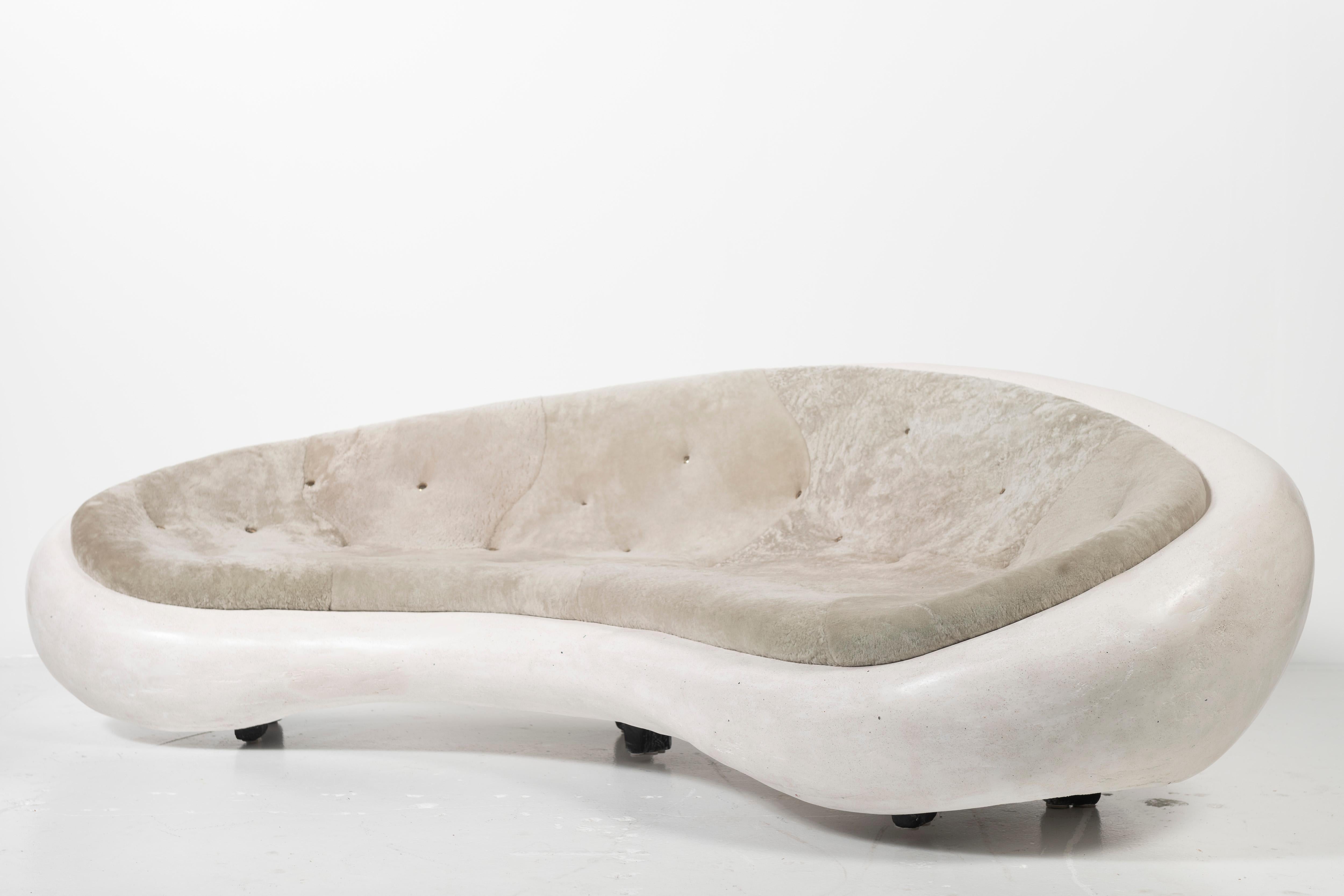Rogan Gregory Custom Sofa in Marble Composite with Upholstered Shearling  For Sale 13