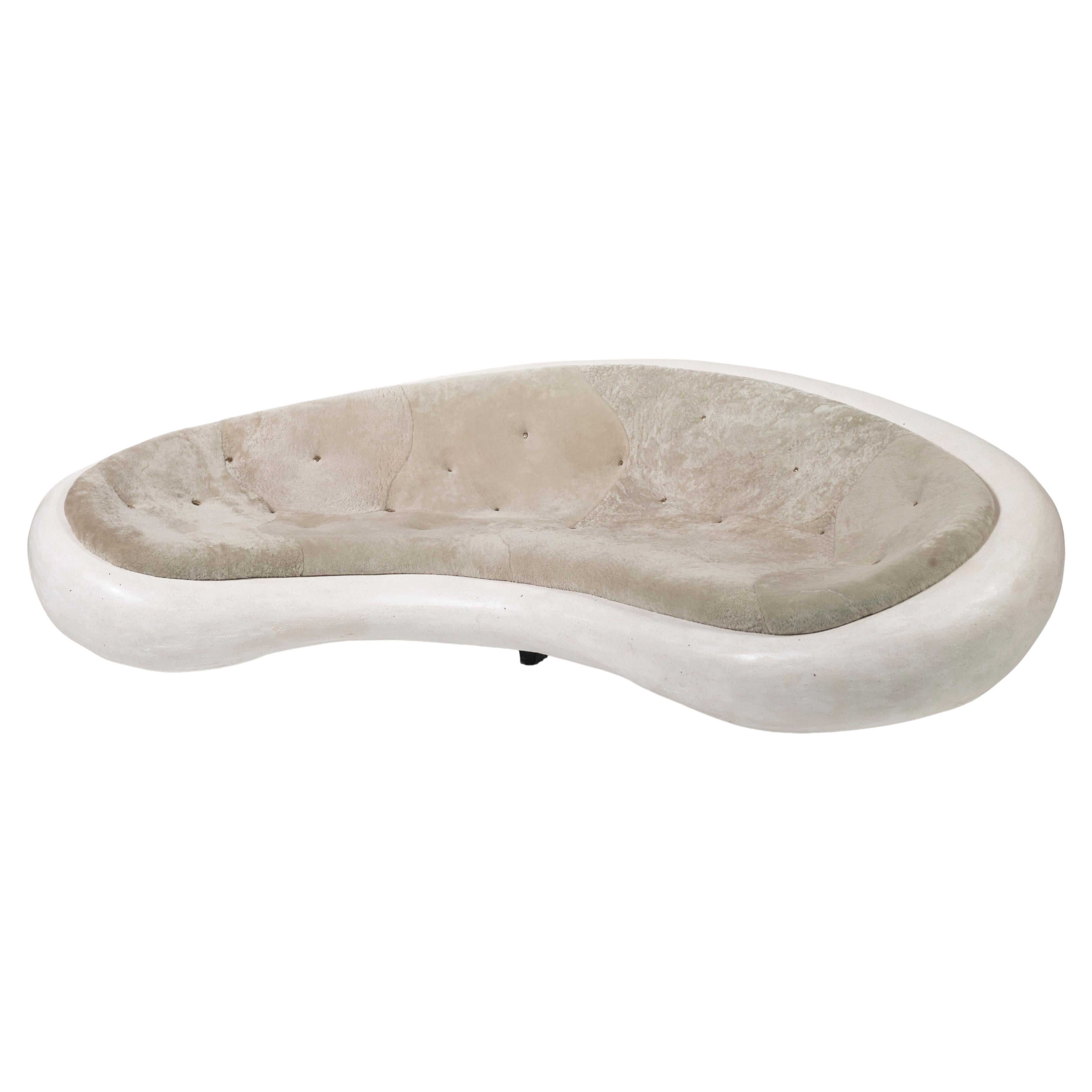 Rogan Gregory Custom Sofa in Marble Composite with Upholstered Shearling For Sale