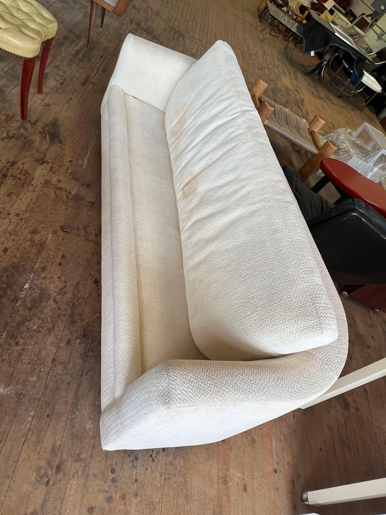 Custom Sofa on Casters in Cream Boucle #1 For Sale 1