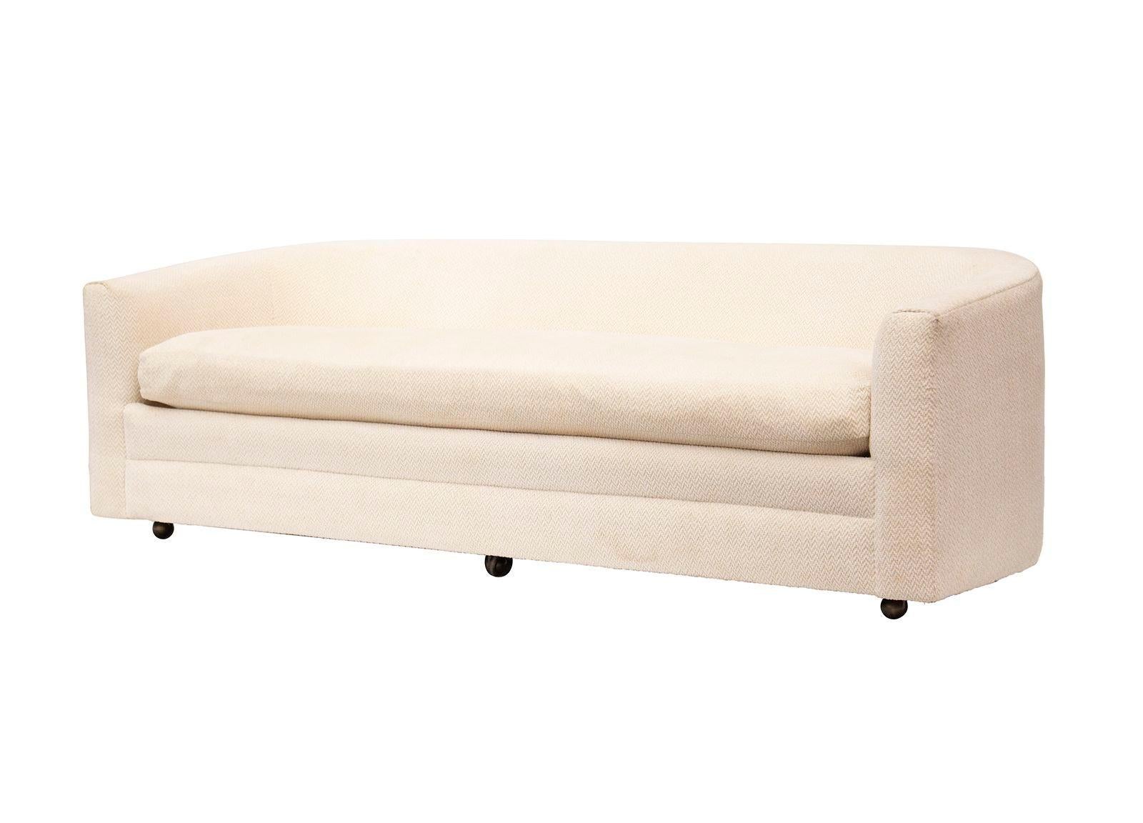 Mid-Century Modern Custom Sofa on Casters in Cream Boucle #1 For Sale
