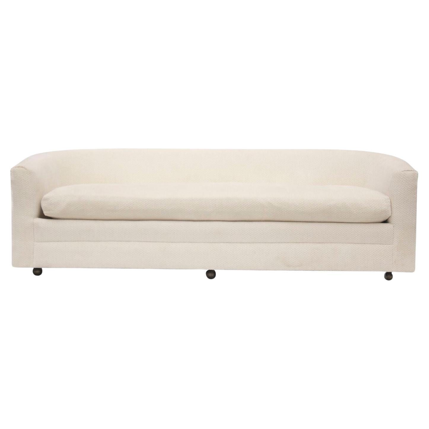 Custom Sofa on Casters in Cream Boucle #1 For Sale