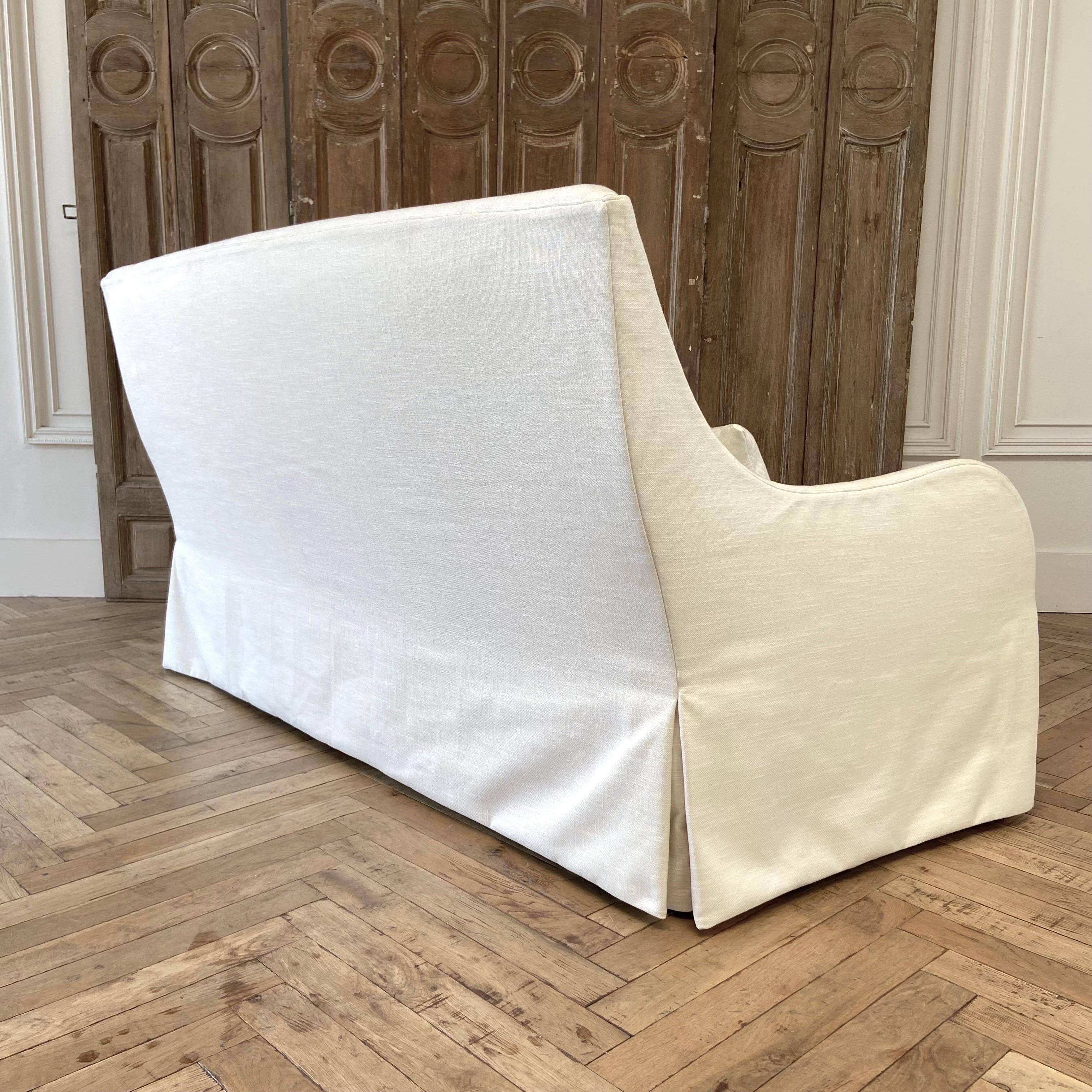 Cotton Custom Sofa Settee in an Off-White Linen Upholstered Fabric
