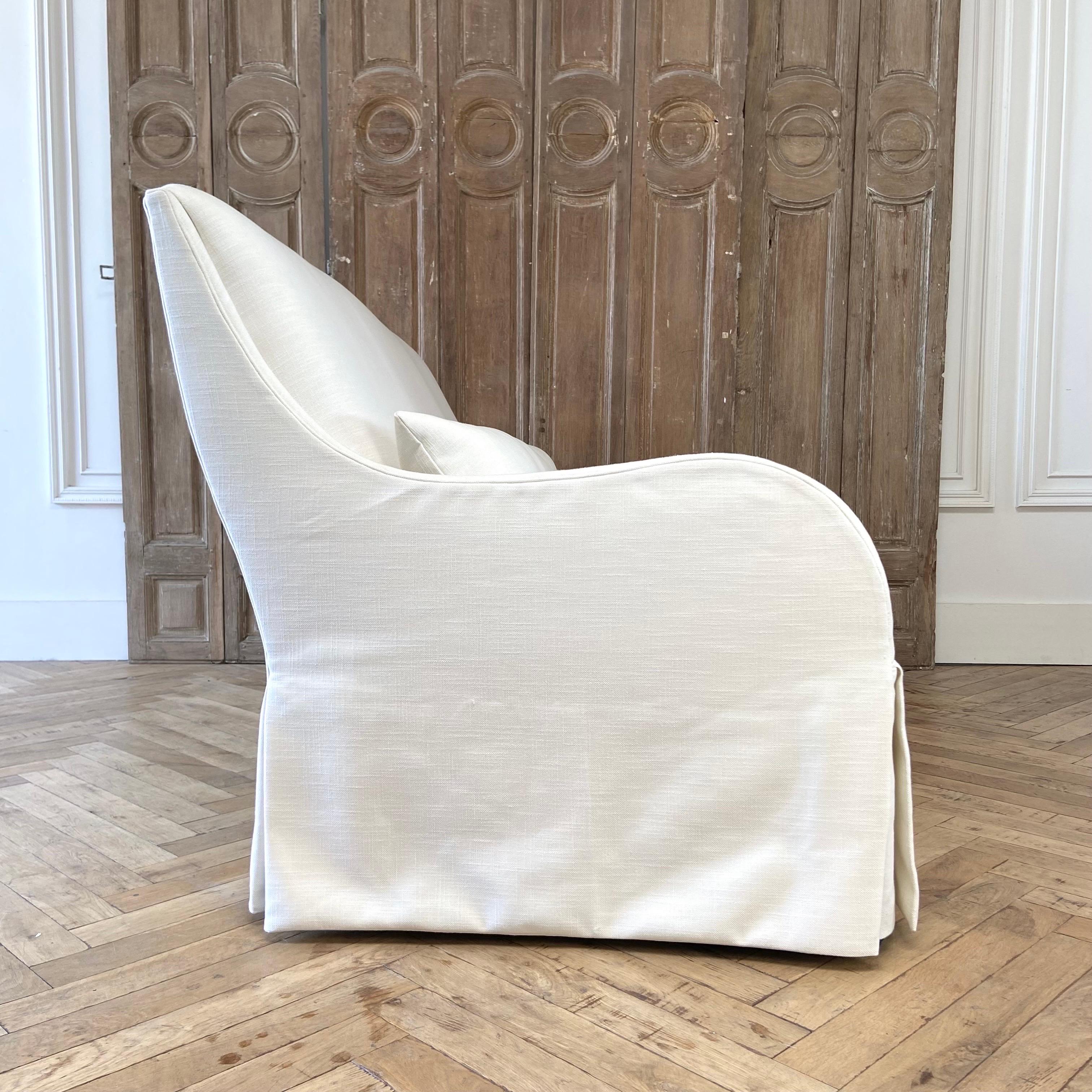 Custom Sofa Settee in an Off-White Linen Upholstered Fabric 1