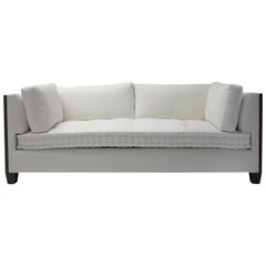 Custom Sofa with Wood Surround at Arms with Loose Back and Side Cushions