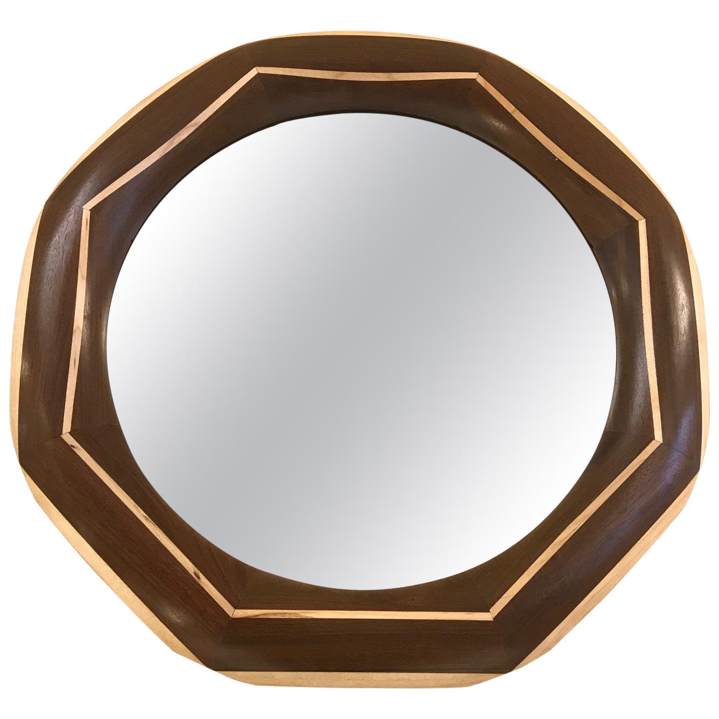 Custom Solid Walnut Mirror with Maple Trim and Maple Inlay For Sale