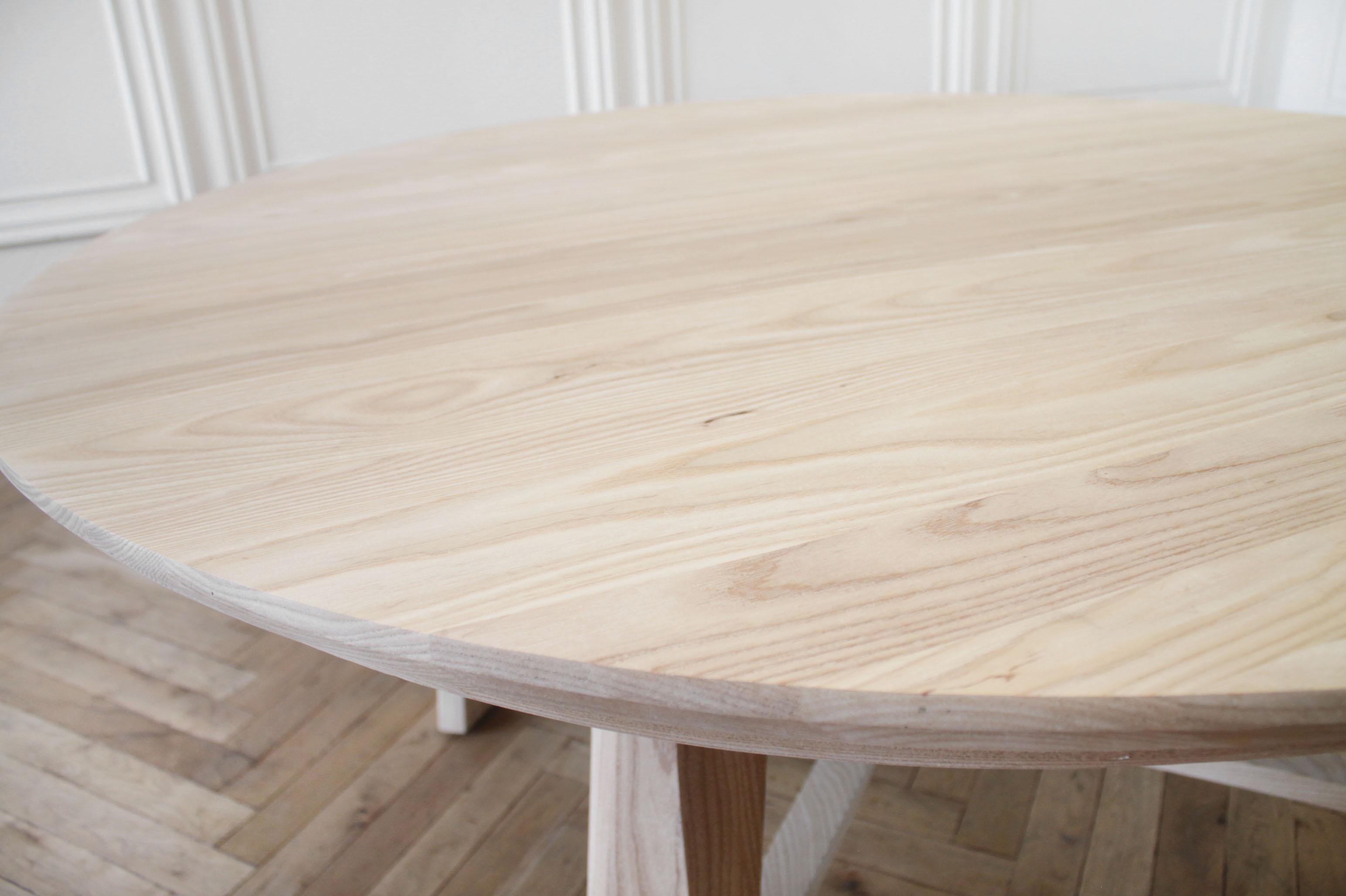 Contemporary Custom Solid White Oak Round Dining Table For Sale