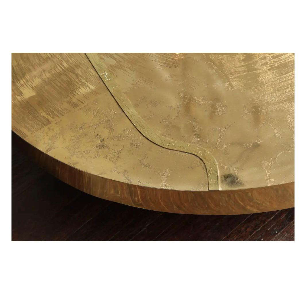 American Custom Spectacular Round Etched Brass Cocktail Table with Agate Stone, 30