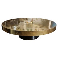 Custom Spectacular Round Etched Brass Cocktail Table with Agate Stone, 30" Dia
