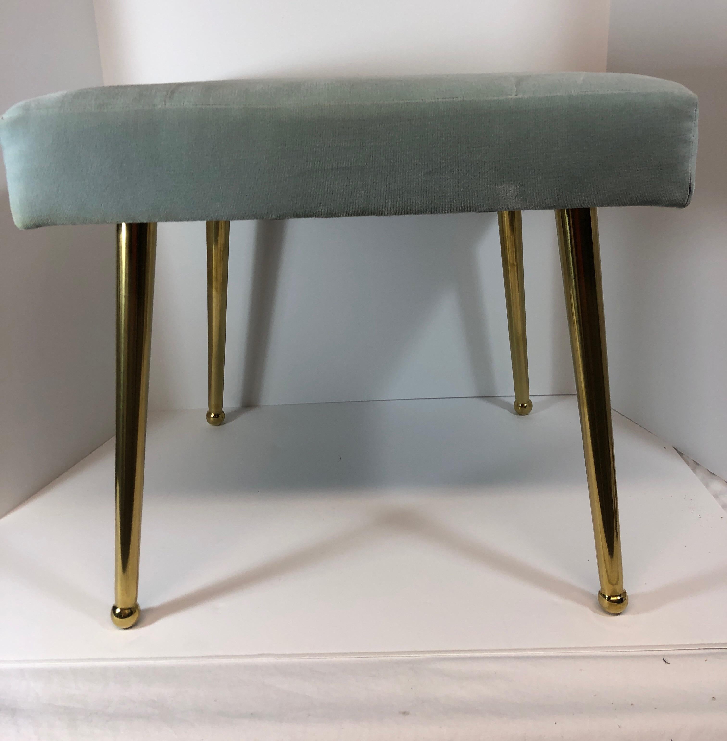 Polished Custom Square Brass Pointe Leg Bench or Stool For Sale
