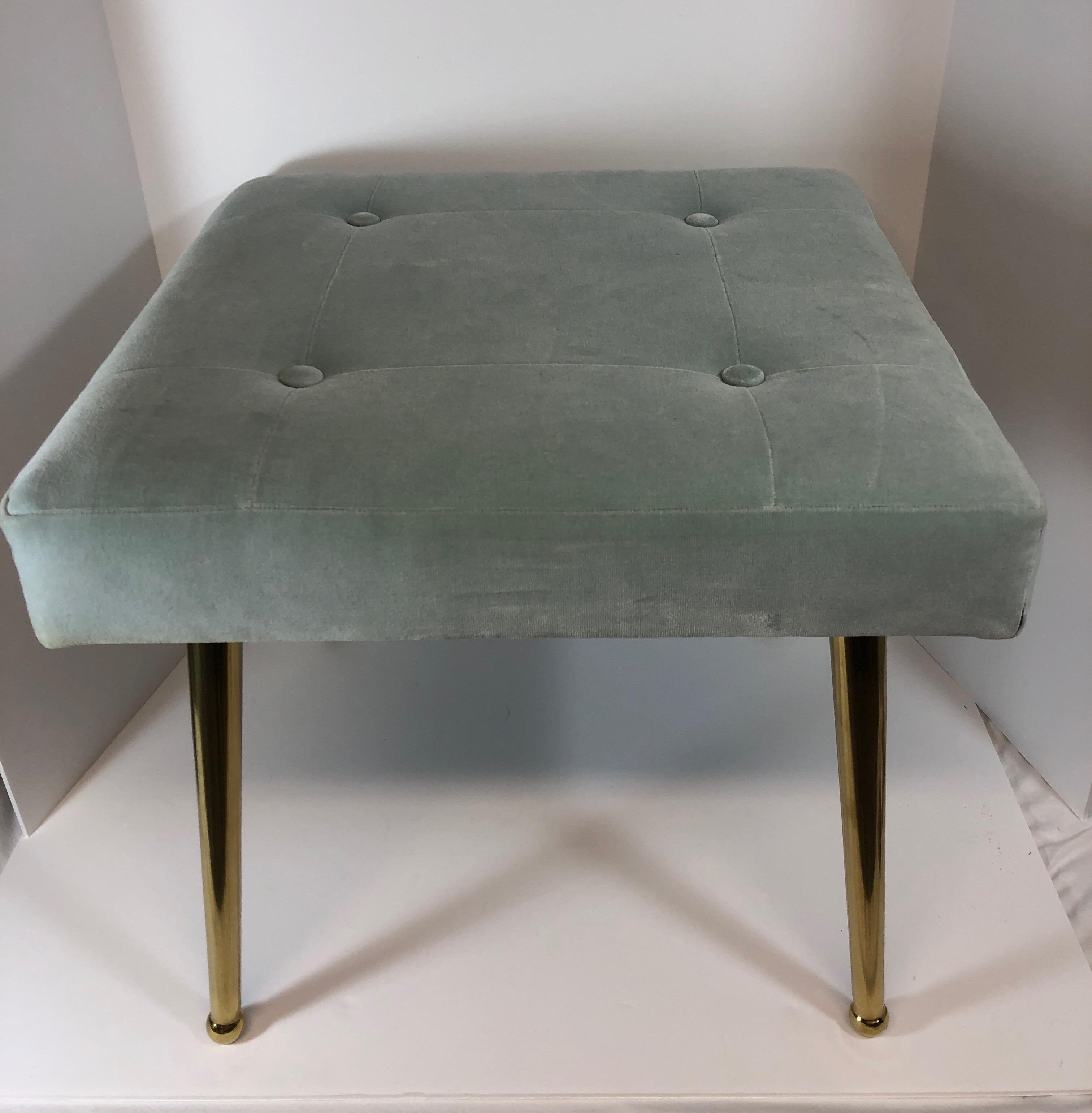 Custom Square Brass Pointe Leg Bench or Stool For Sale 1