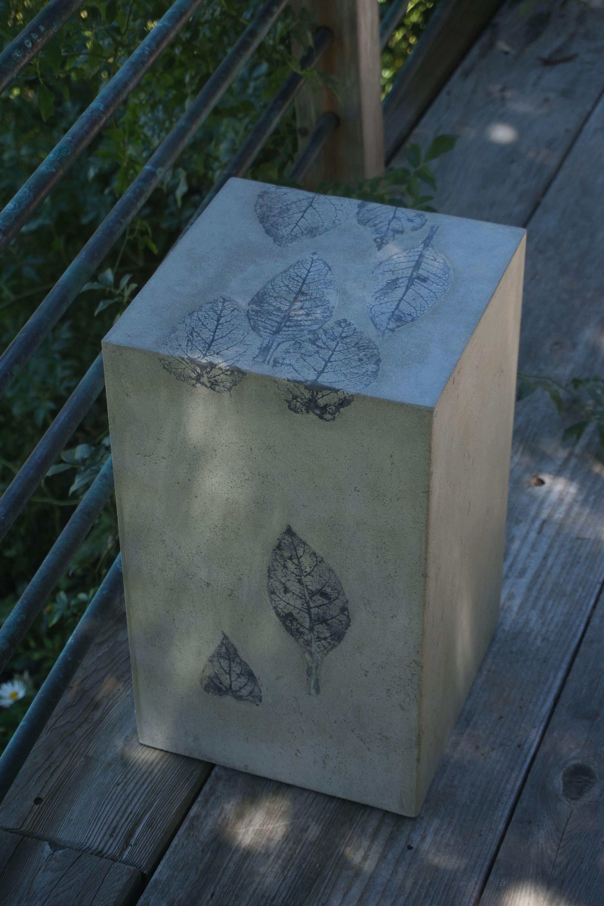 Contemporary Custom Square End & Side Tables with Leaf Impressions For Sale