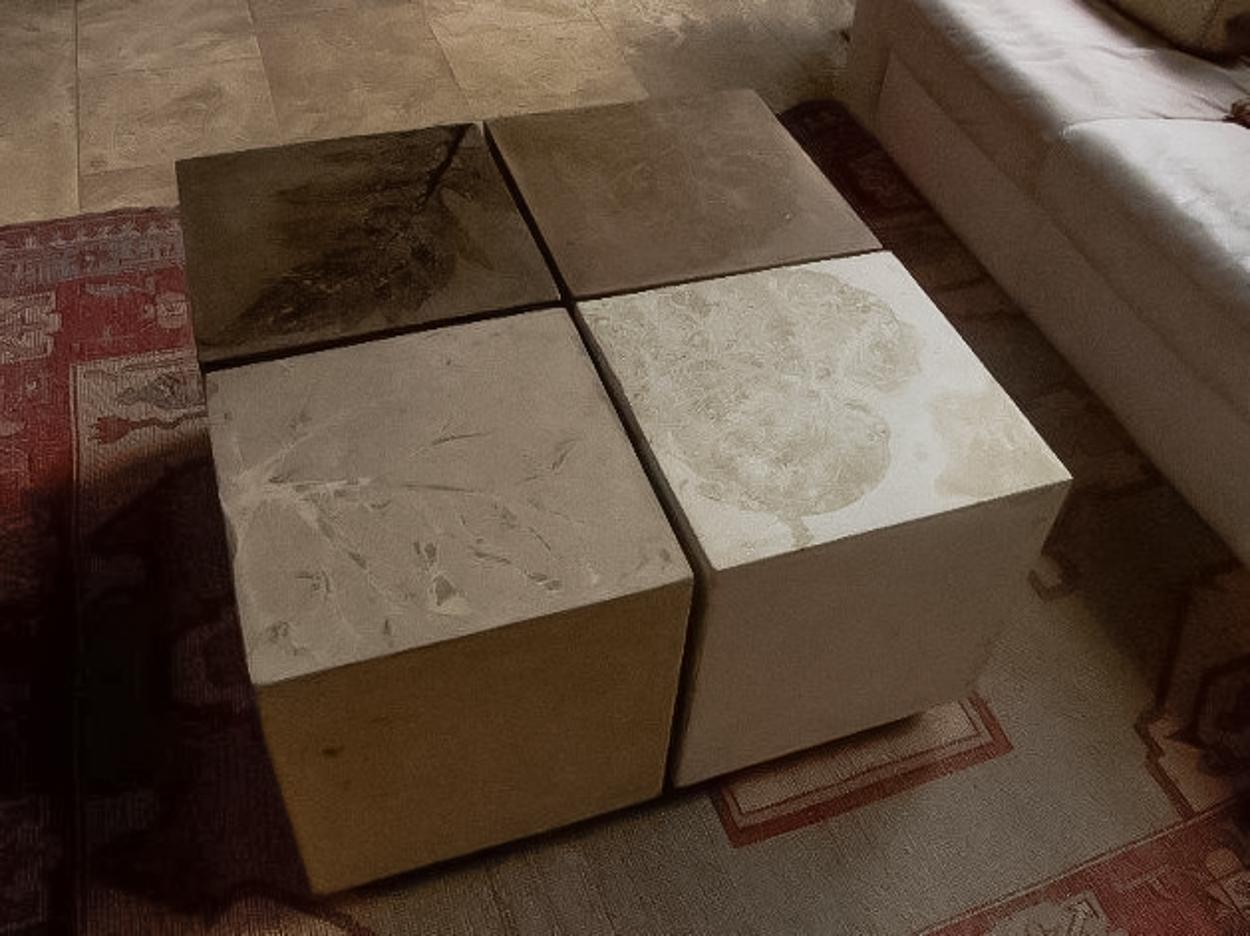 Organic Modern Custom Square End & Side Tables with Leaf Impressions For Sale