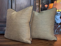 Custom Square Pillows in Donghia Gold Chevron Wool - A Pair