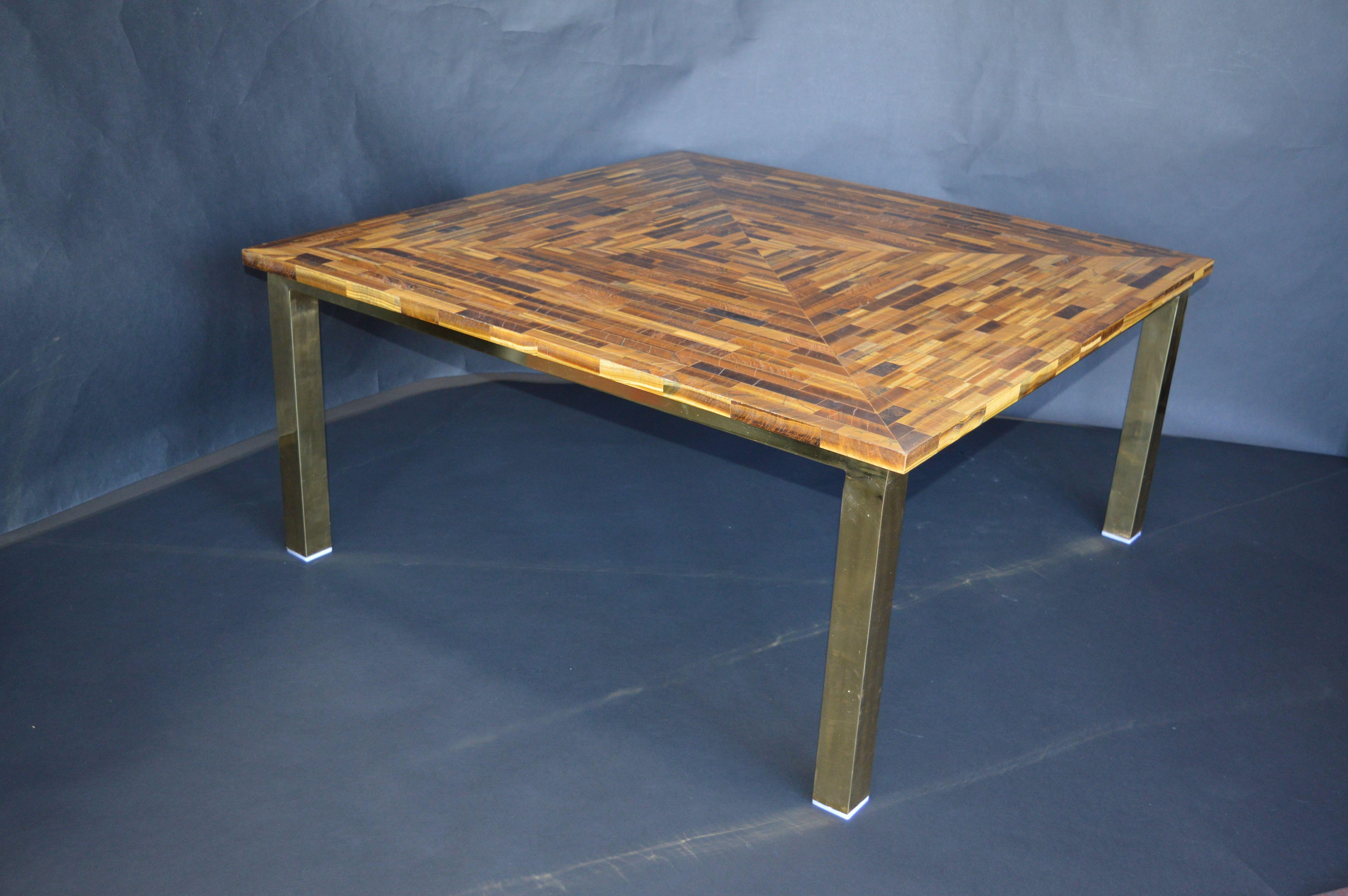 Customsquare, tiger's eye table with gold legs.