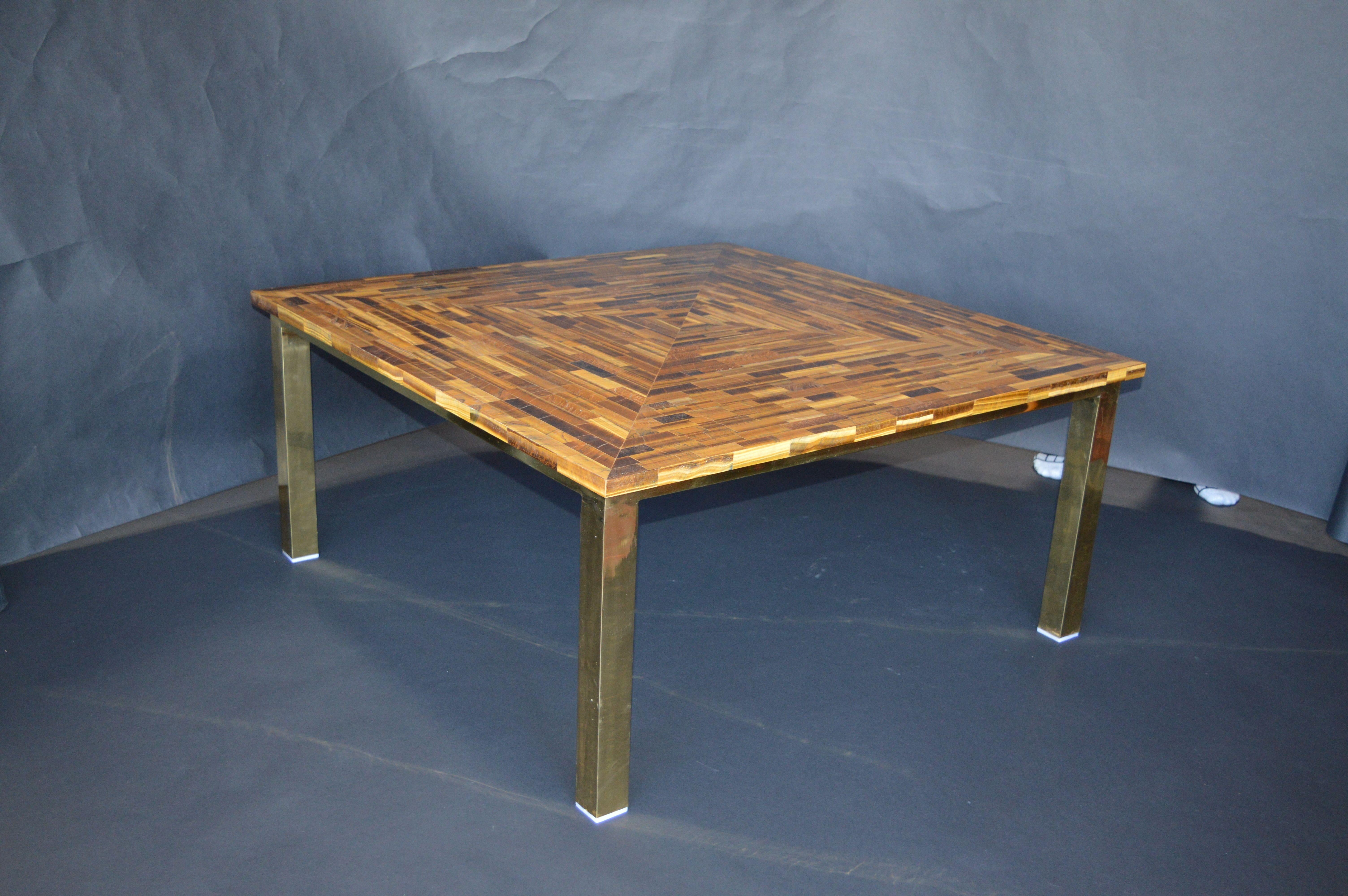 Custom Square, Tiger's Eye Table with Gold Legs In Good Condition For Sale In Los Angeles, CA