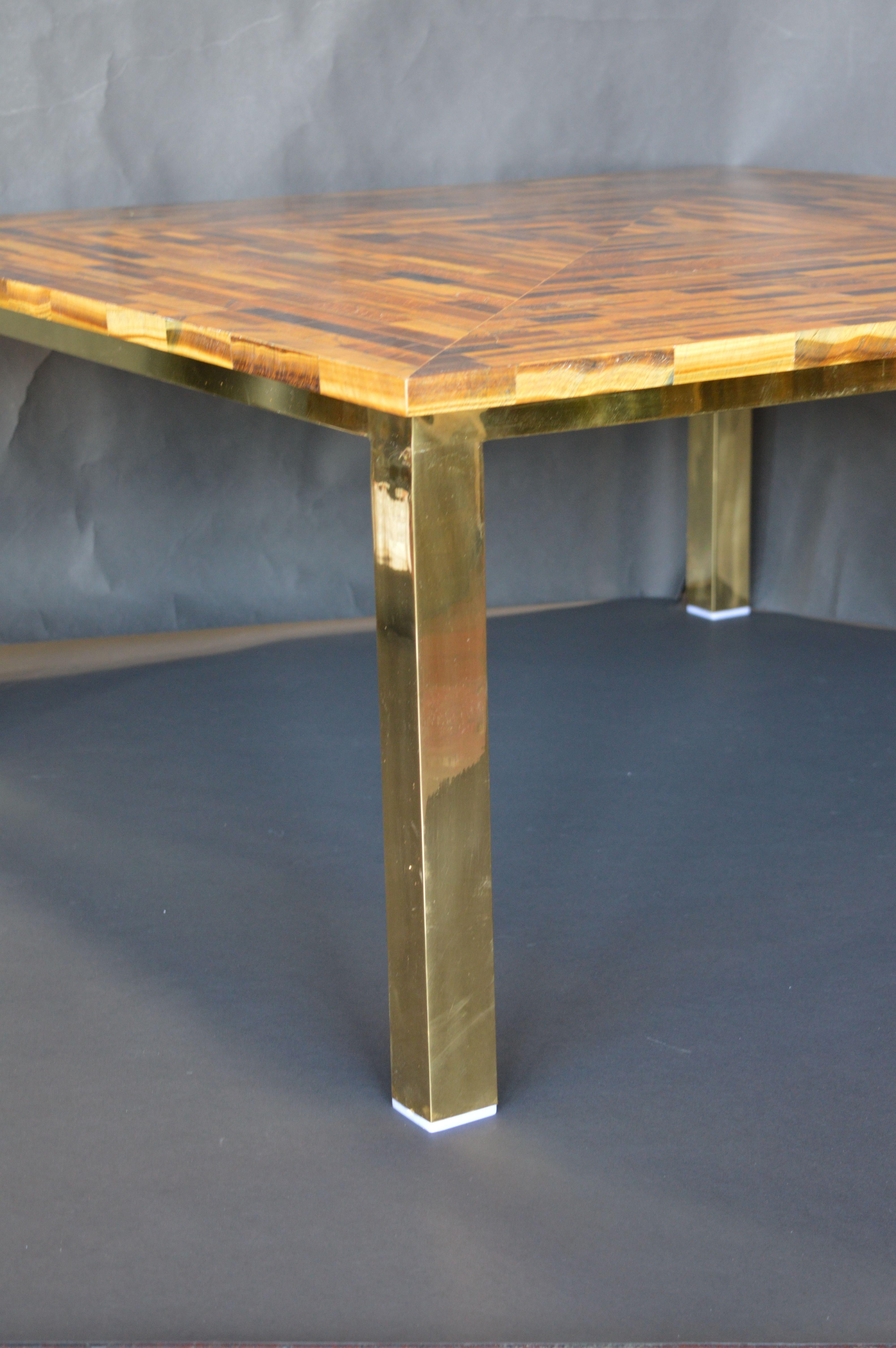Stone Custom Square, Tiger's Eye Table with Gold Legs For Sale
