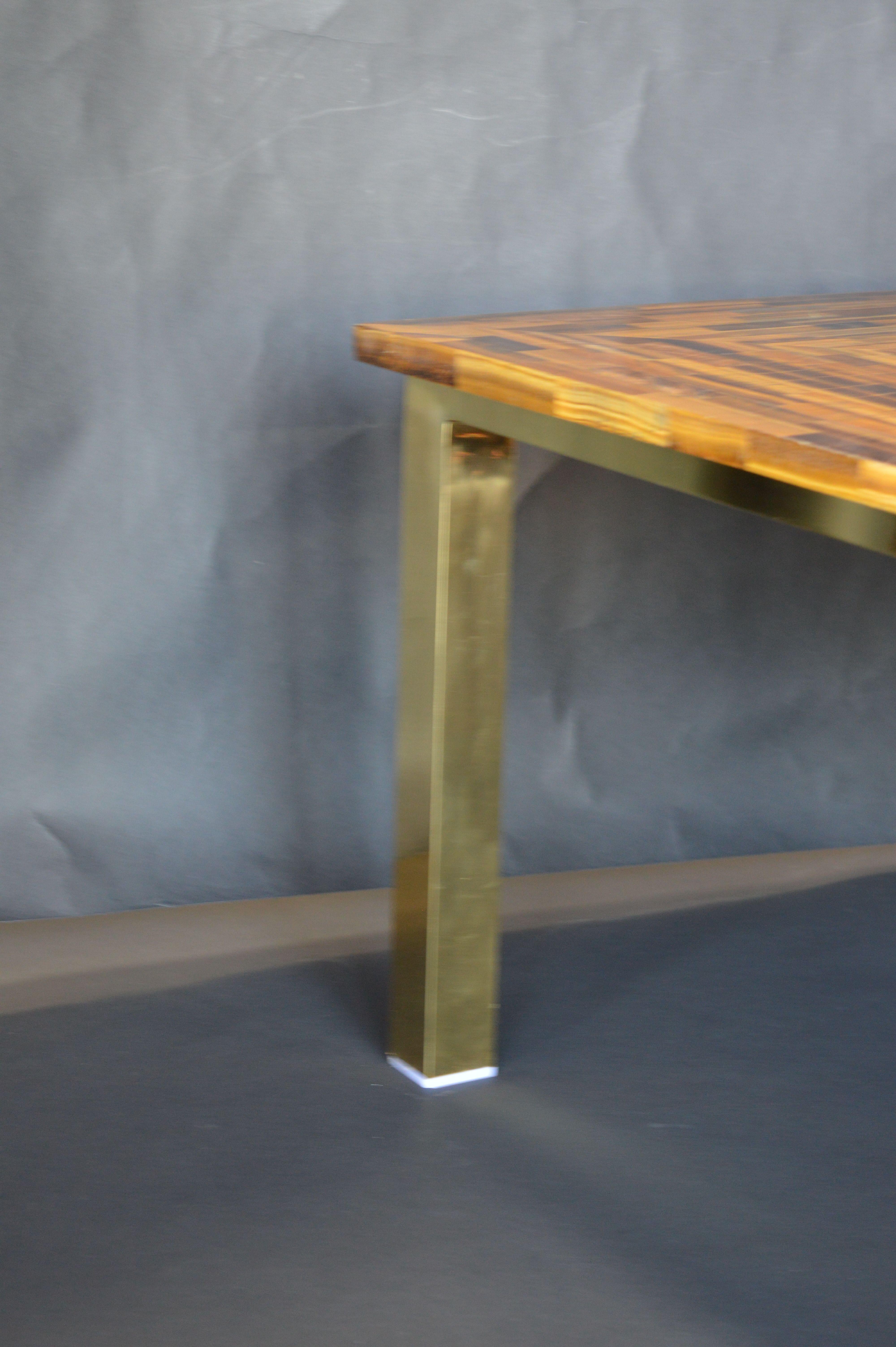 Custom Square, Tiger's Eye Table with Gold Legs For Sale 1