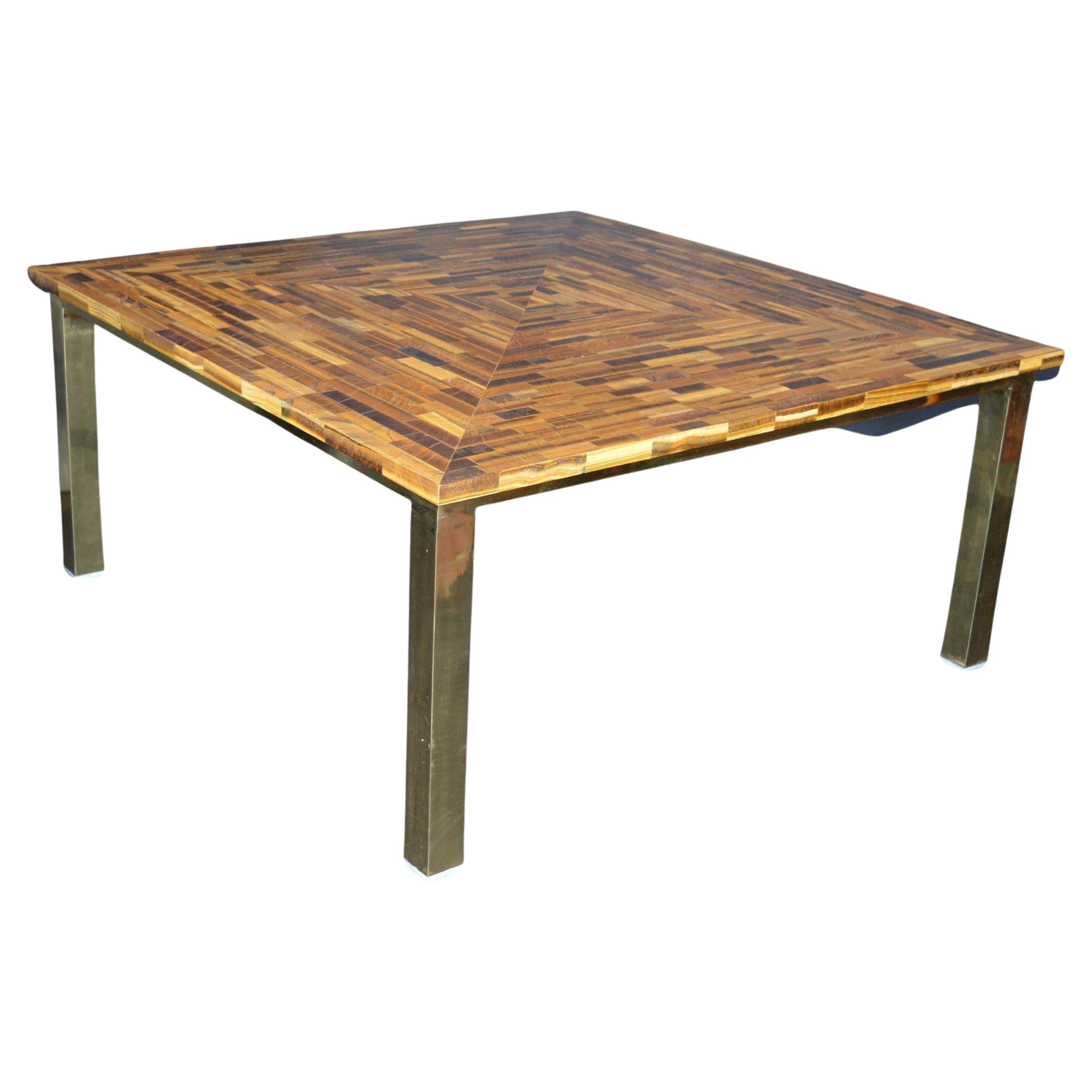 Custom Square, Tiger's Eye Table with Gold Legs For Sale
