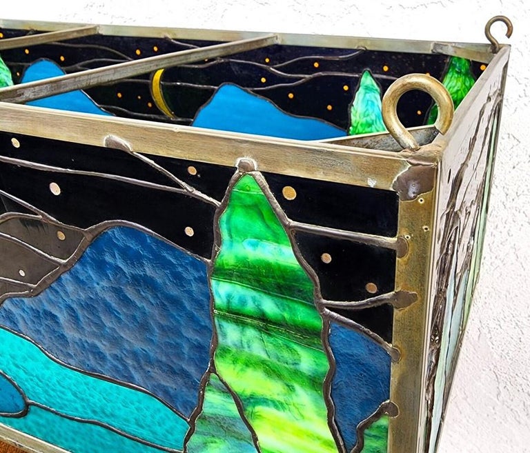 Custom Stained Glass Hanging Ceiling Light Box For Sale at 1stDibs