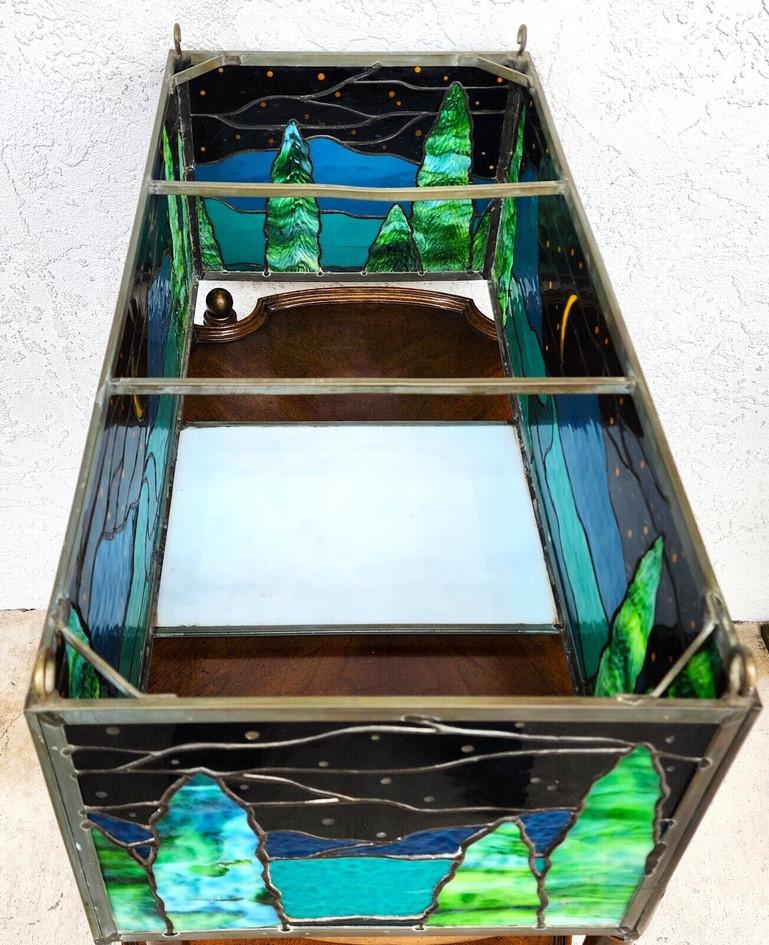 Custom Stained Glass Hanging Ceiling Light Box For Sale 2