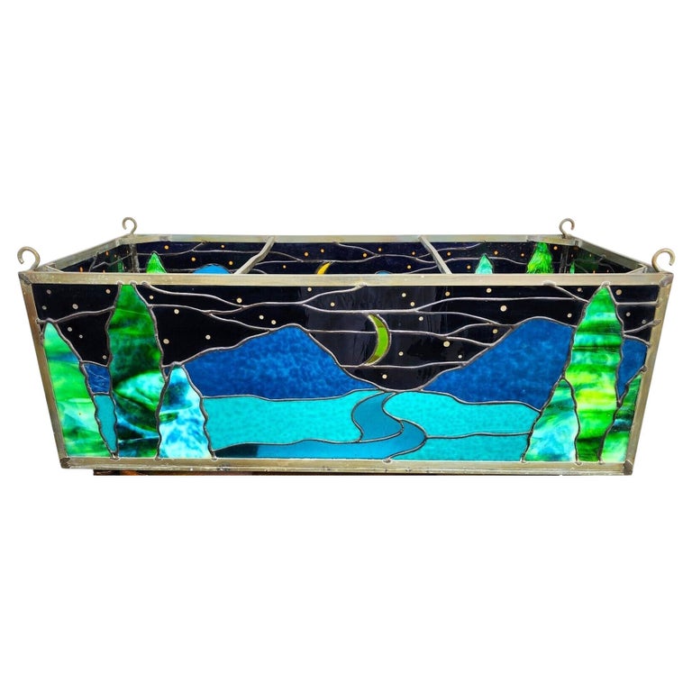 Custom Stained Glass Hanging Ceiling Light Box For Sale at 1stDibs