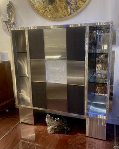 Custom Stainless Steel, Python, and Art Deco Glass Dry Bar or Cabinet
