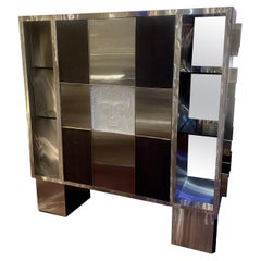 Custom Stainless Steel, Python, and Art Deco Glass Dry Bar or Cabinet