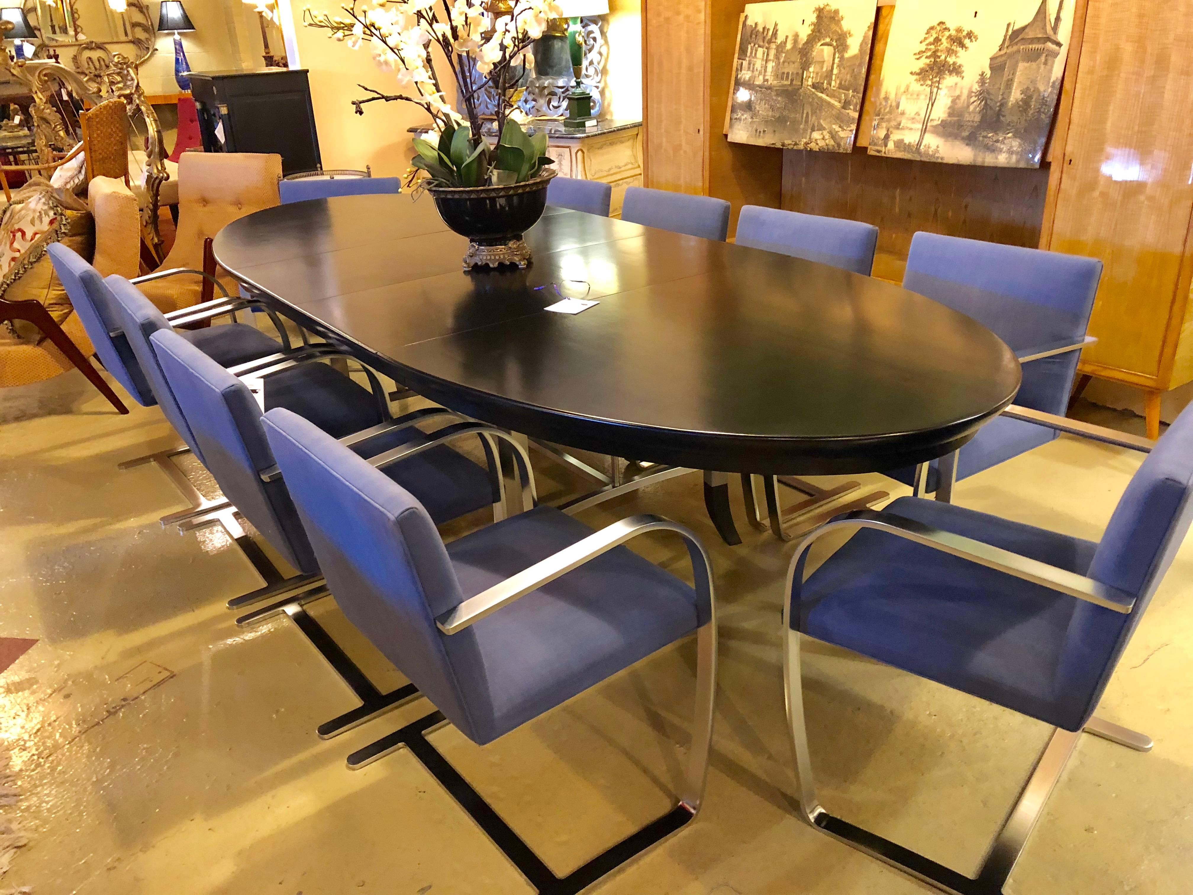Custom Steel and Ebony Oval Design Dining Table Having Two Hide-Away Leaves 3