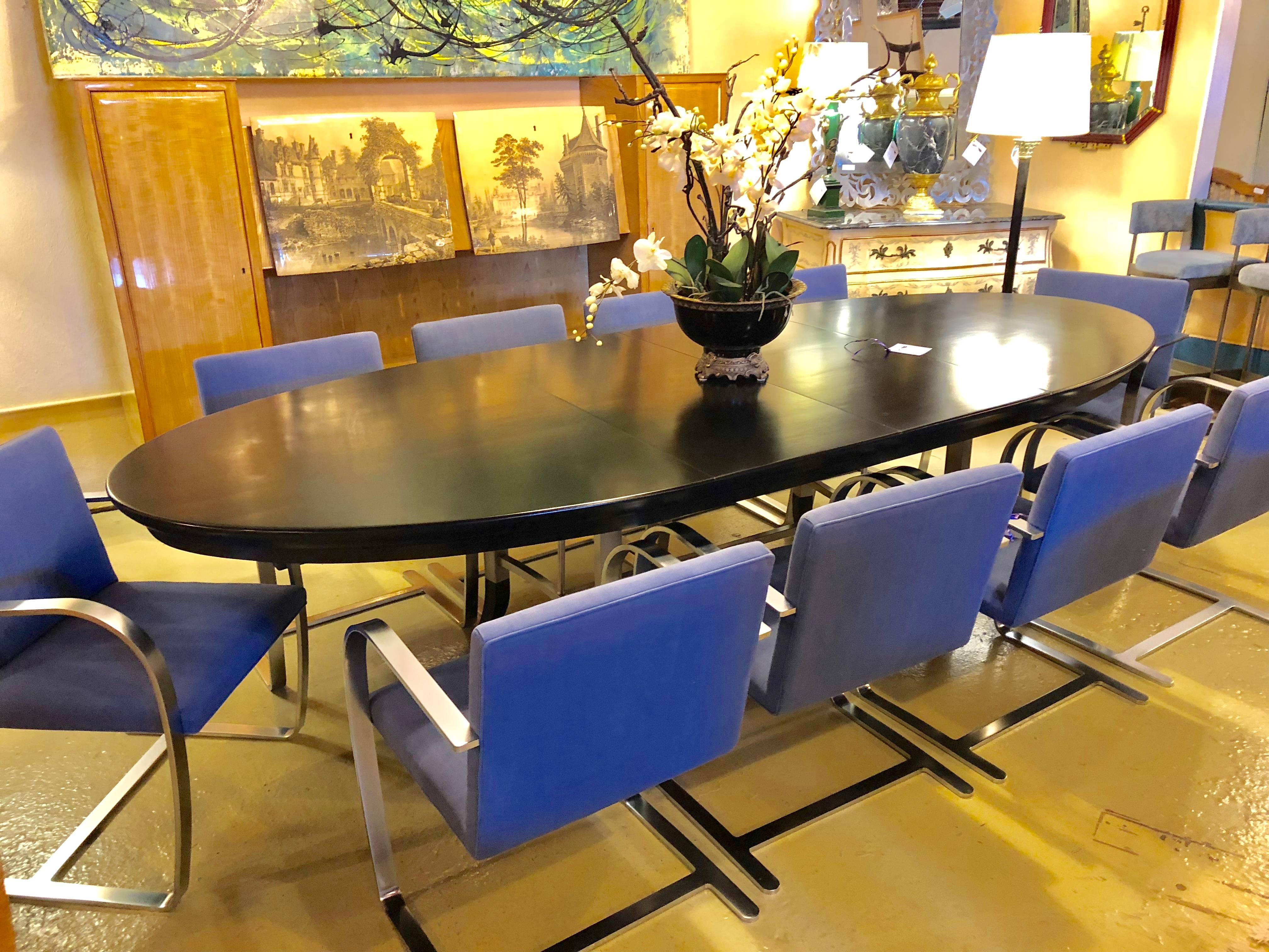 Custom Steel and Ebony Oval Design Dining Table Having Two Hide-Away Leaves 4