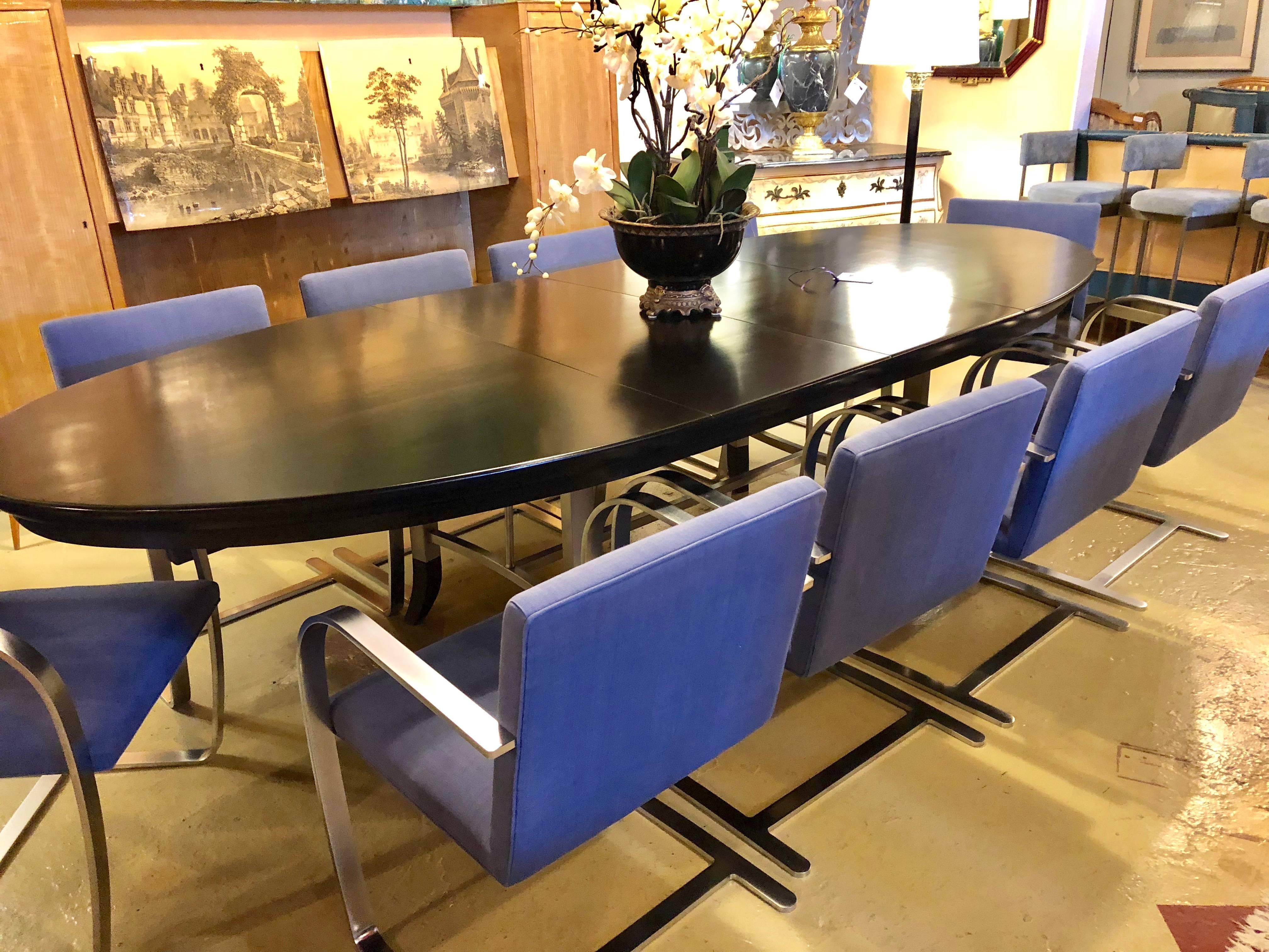 Custom Steel and Ebony Oval Design Dining Table Having Two Hide-Away Leaves 5