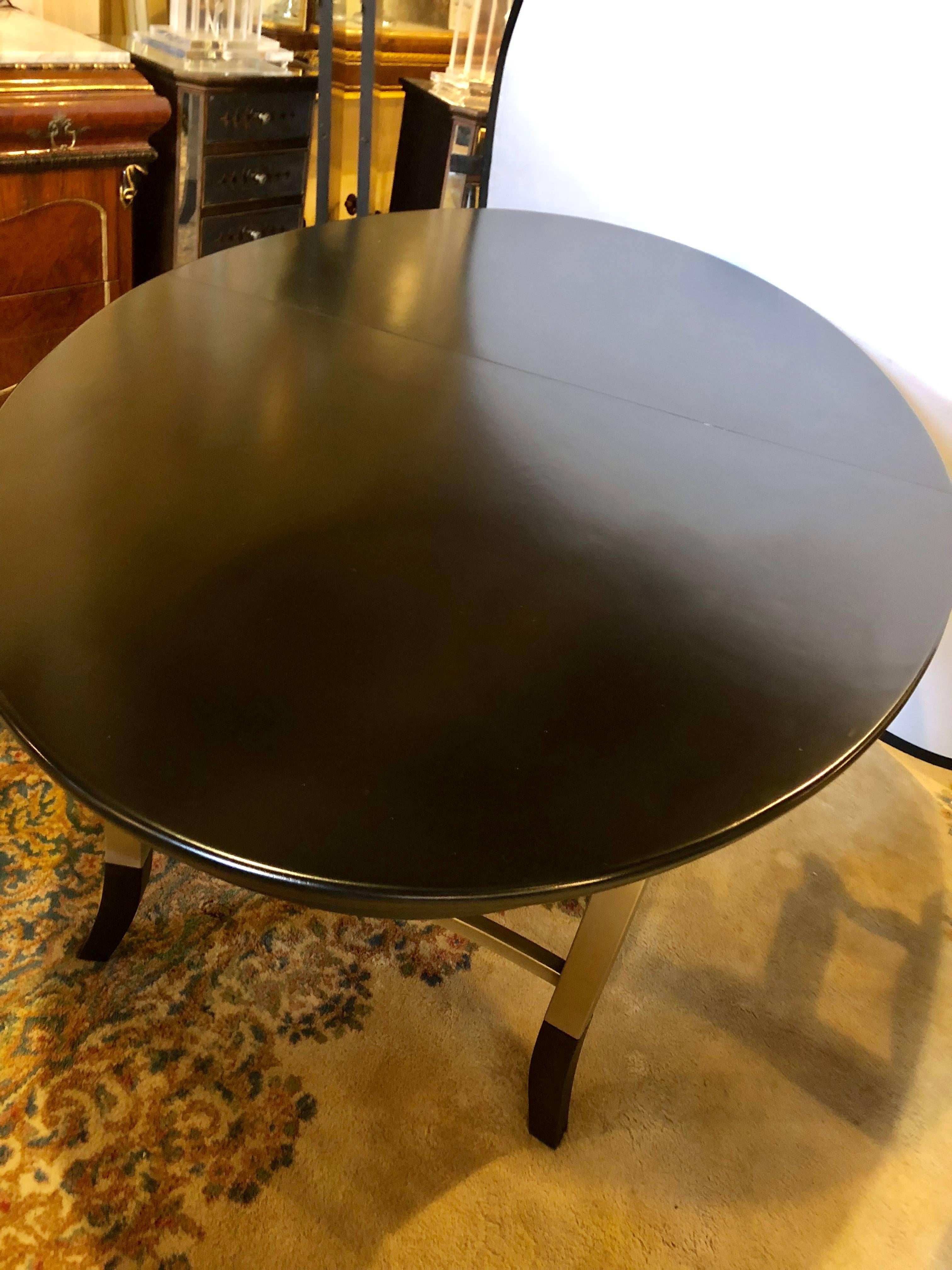 Wood Custom Steel and Ebony Oval Design Dining Table Having Two Hide-Away Leaves