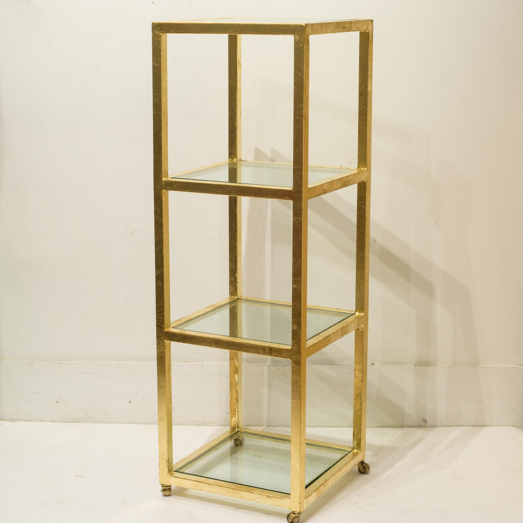 Modern Custom Steel and Gold Leafed Rolling Tall Cart, circa 2014