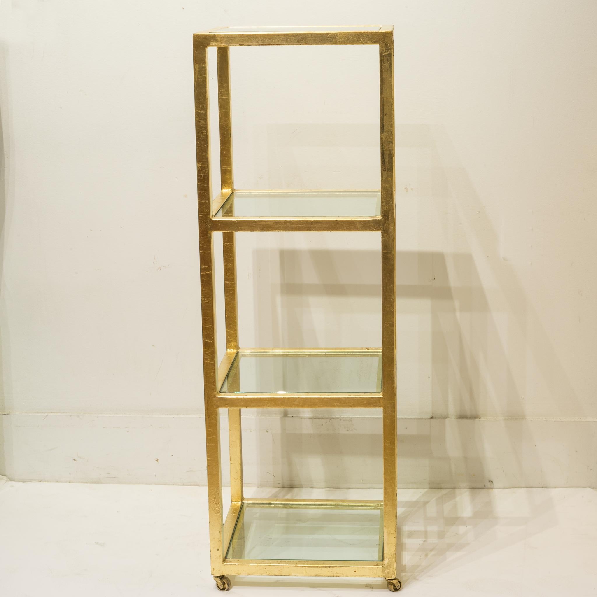 Contemporary Custom Steel and Gold Leafed Rolling Tall Cart, circa 2014