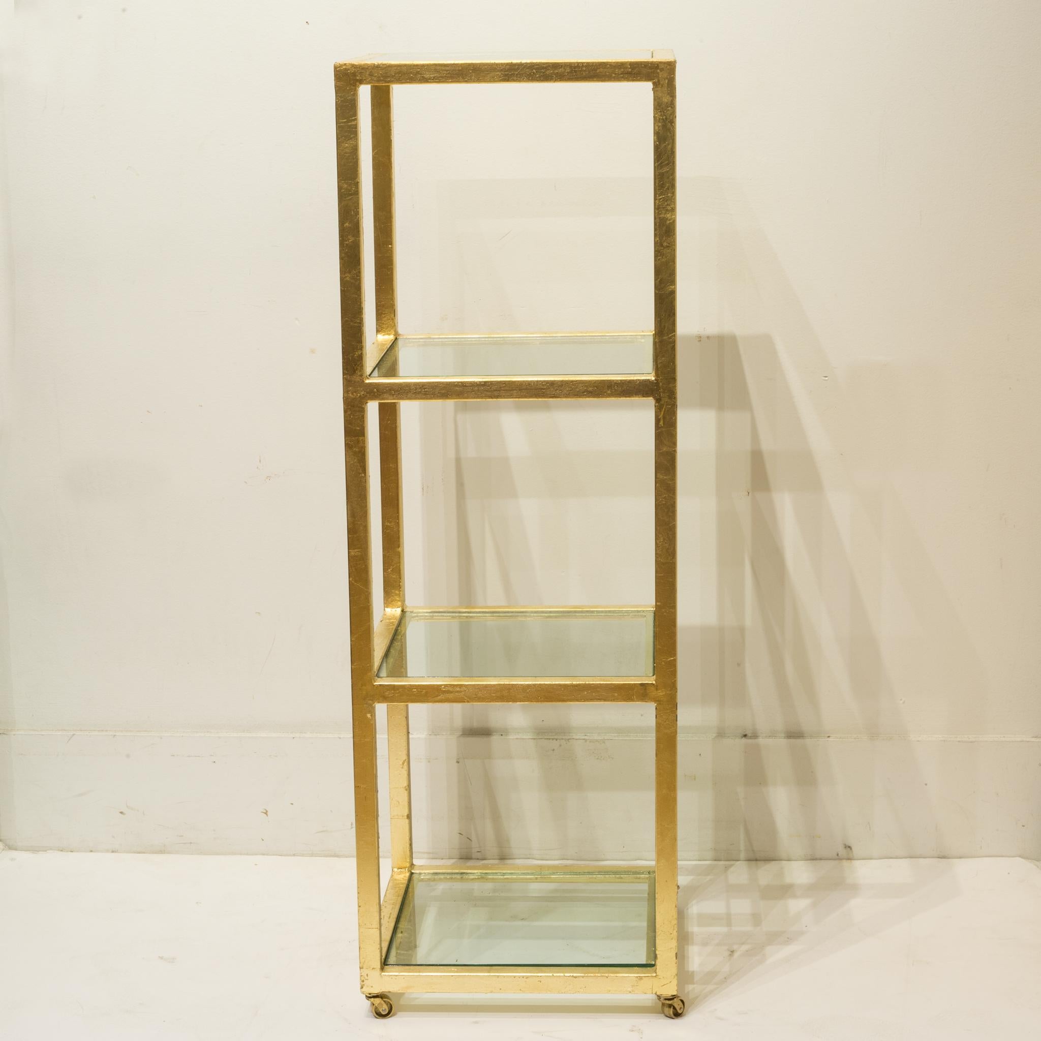 Brass Custom Steel and Gold Leafed Rolling Tall Cart, circa 2014