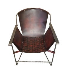 Sedie a fionda personalizzate in acciaio e pelle forgiate a mano in nero e marrone