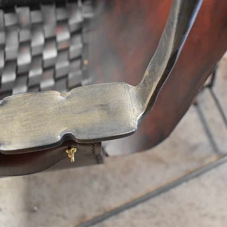 Custom Steel and Leather Hand-Forged Black and Brown Handmade Sling Chairs In Excellent Condition For Sale In Oklahoma City, OK