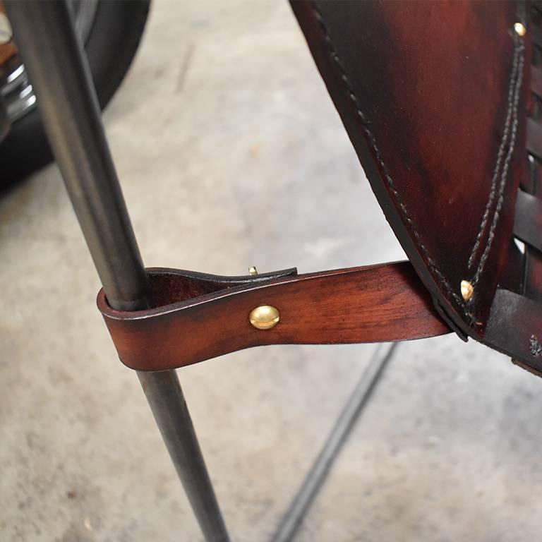 Custom Steel and Leather Hand-Forged Black and Brown Handmade Sling Chairs For Sale 1
