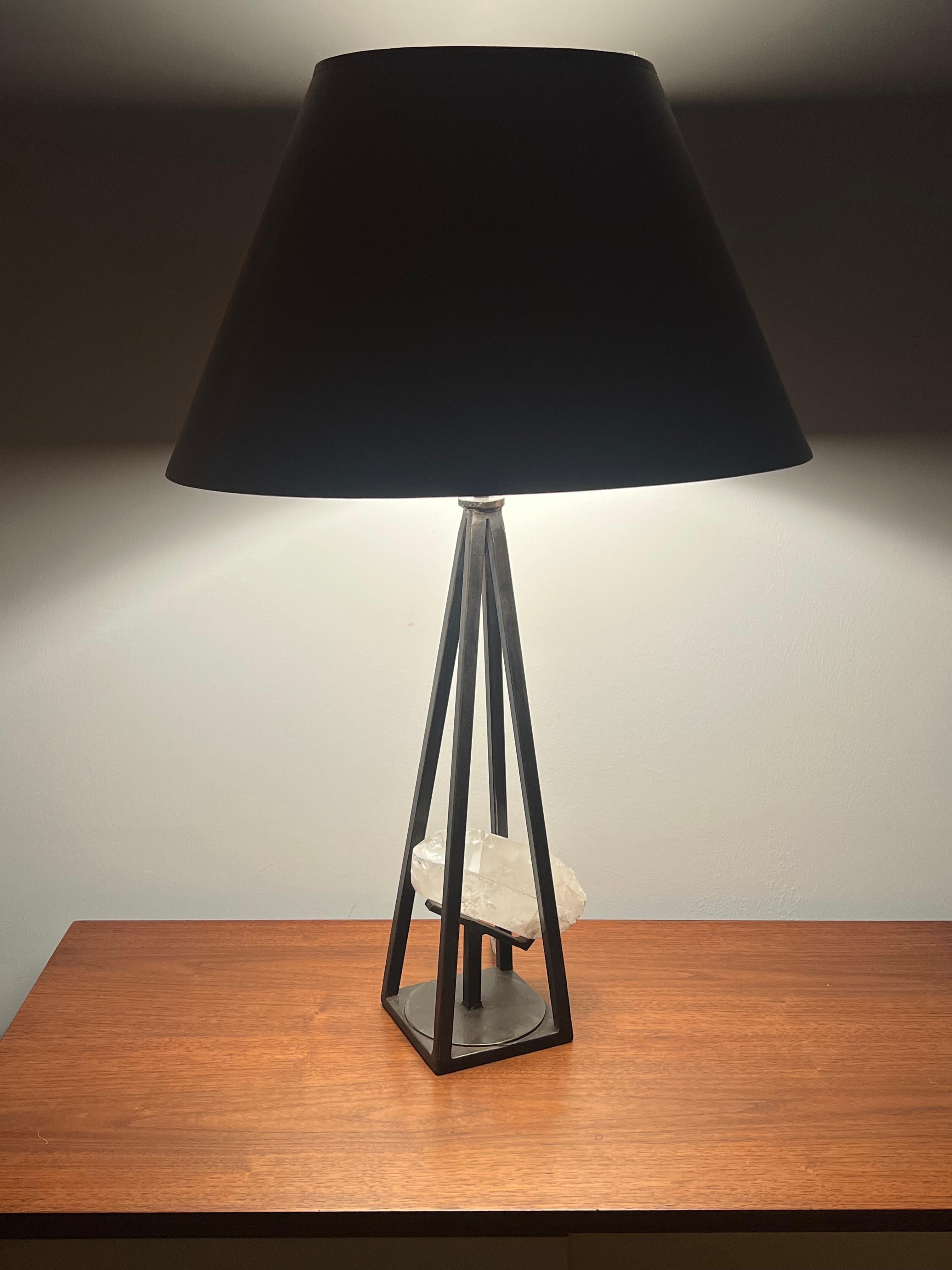 Custom Steel and Rock Crystal Table Lamp For Sale 7