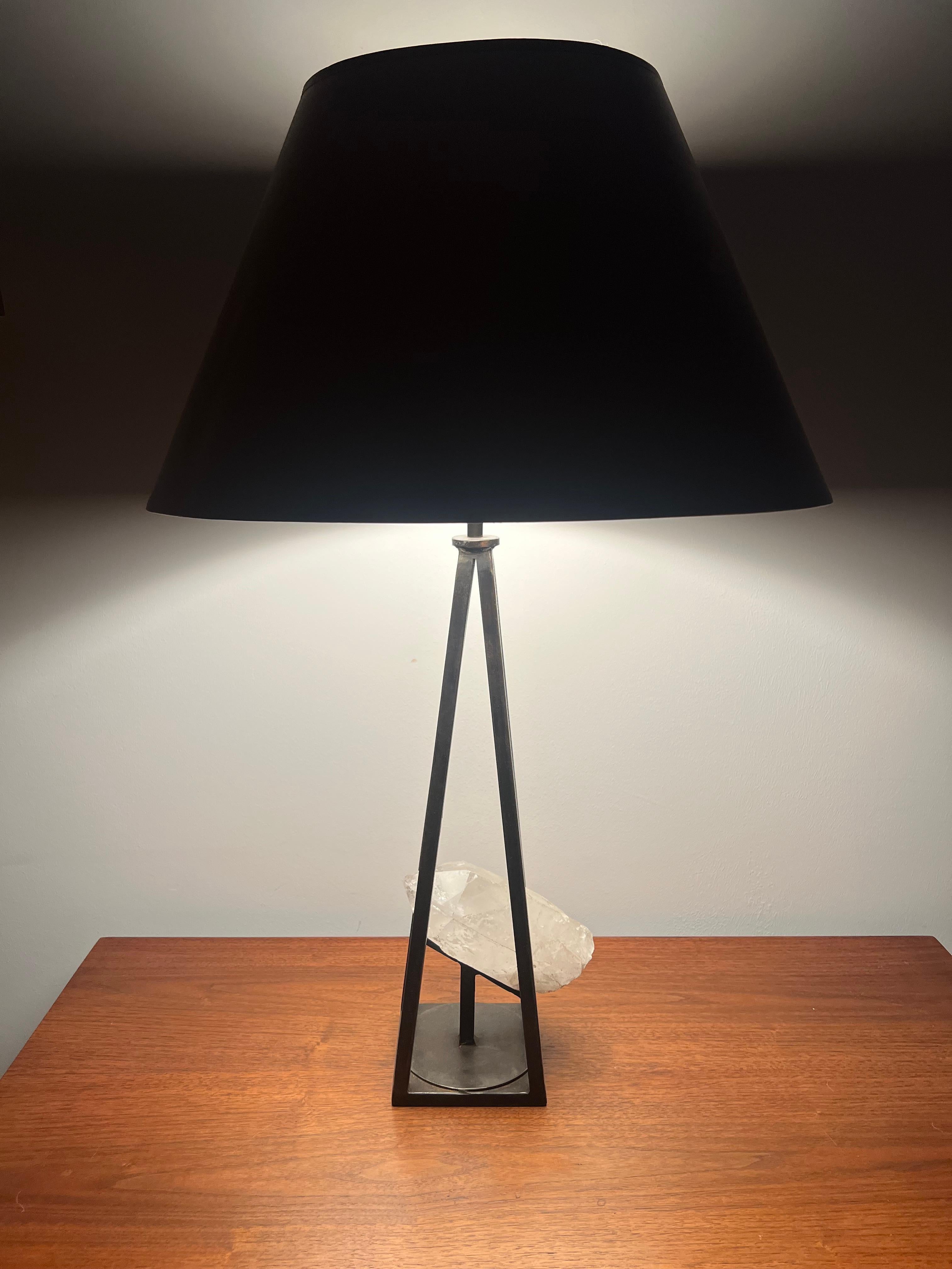 Custom Steel and Rock Crystal Table Lamp For Sale 9