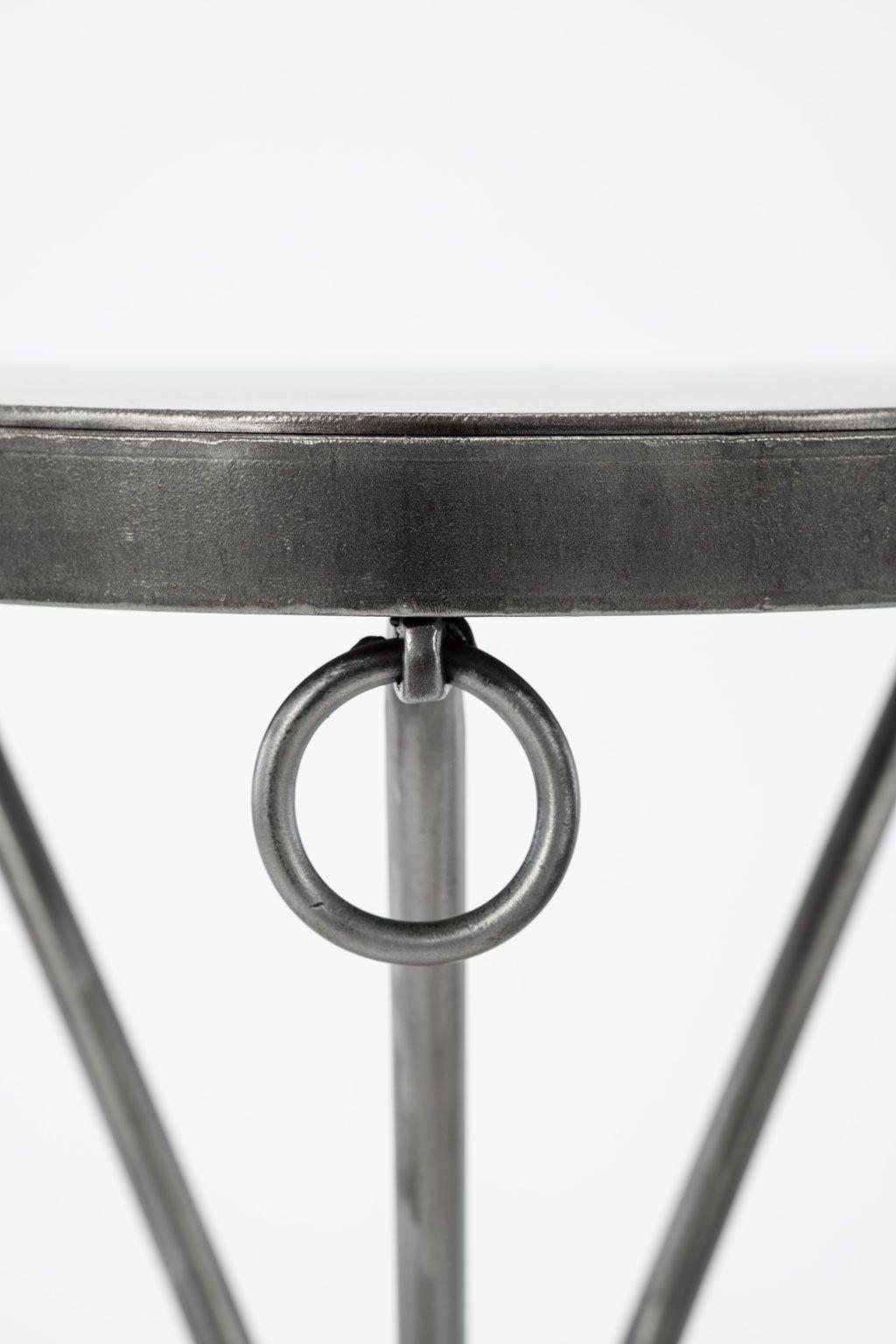Custom steel drinks table on tripod base. Hand-forged locally with raw steel finish. Larger diameter also available (see items ref 944A & 944B).