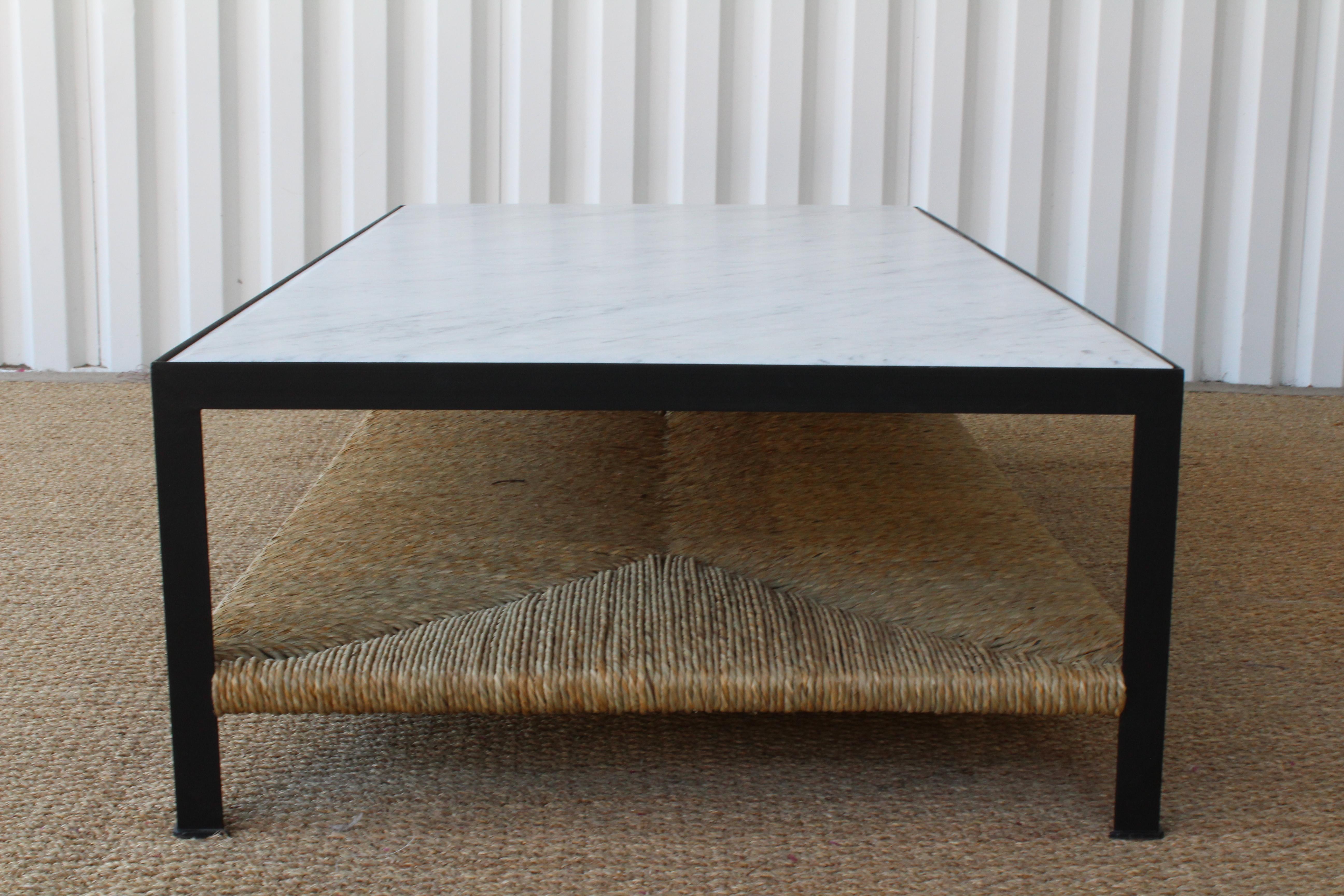 Custom Steel Framed Coffee Table with Marble Top In Excellent Condition In Los Angeles, CA