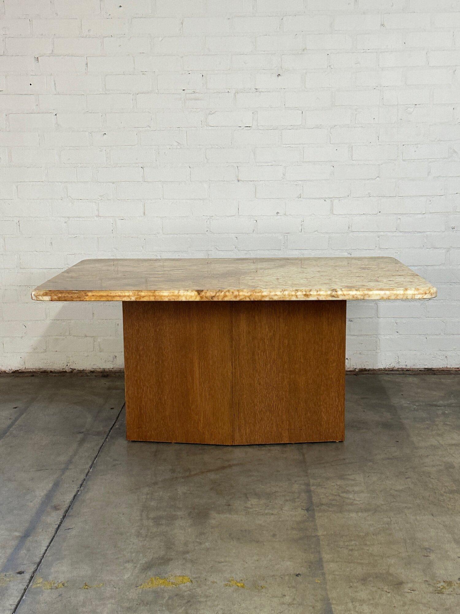 Custom Stone and Walnut Dining Table In Good Condition For Sale In Los Angeles, CA