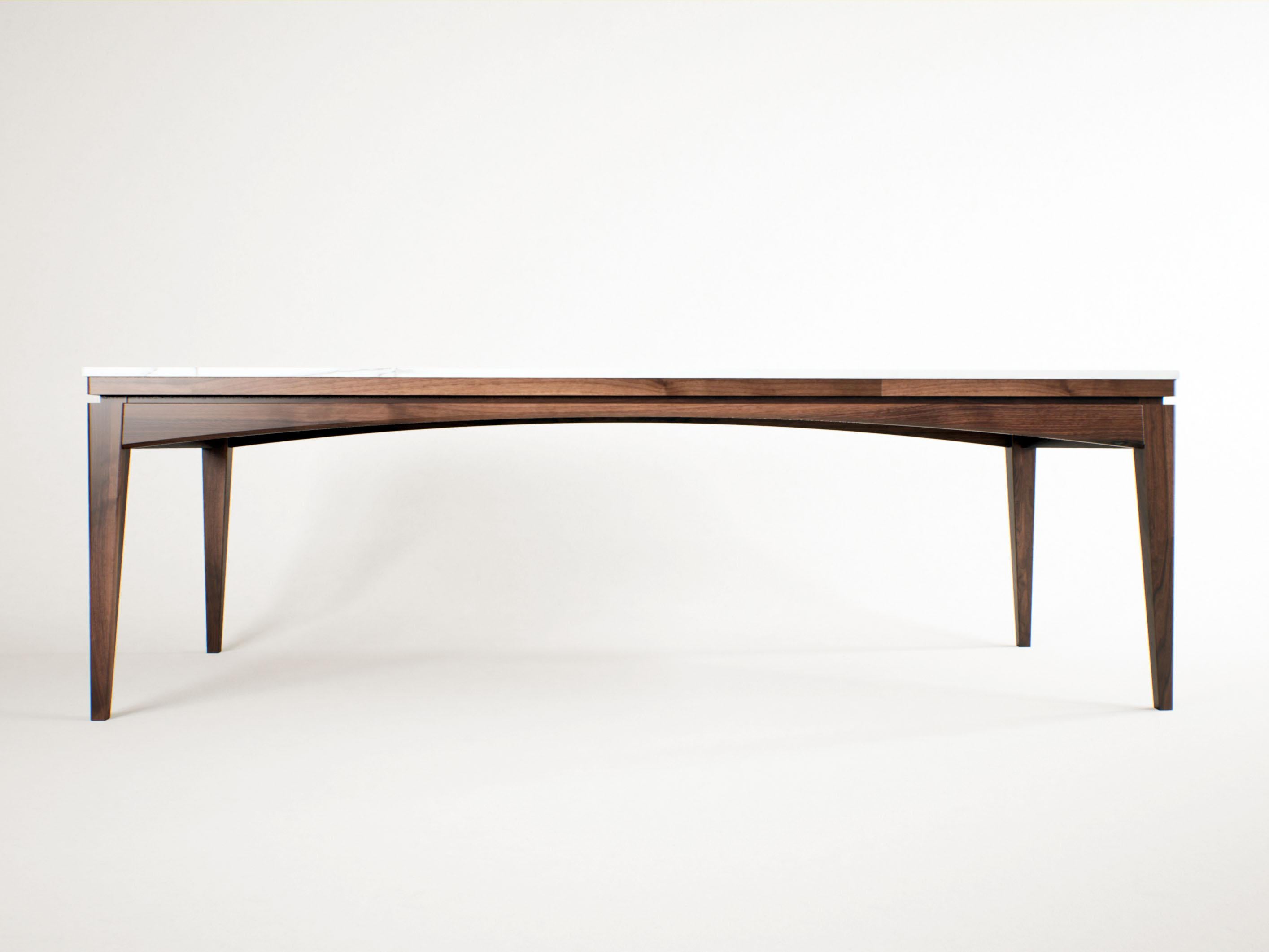 Mid-Century Modern Custom Stone Dining Table – Sleek Porcelain Top with Solid walnut structure For Sale