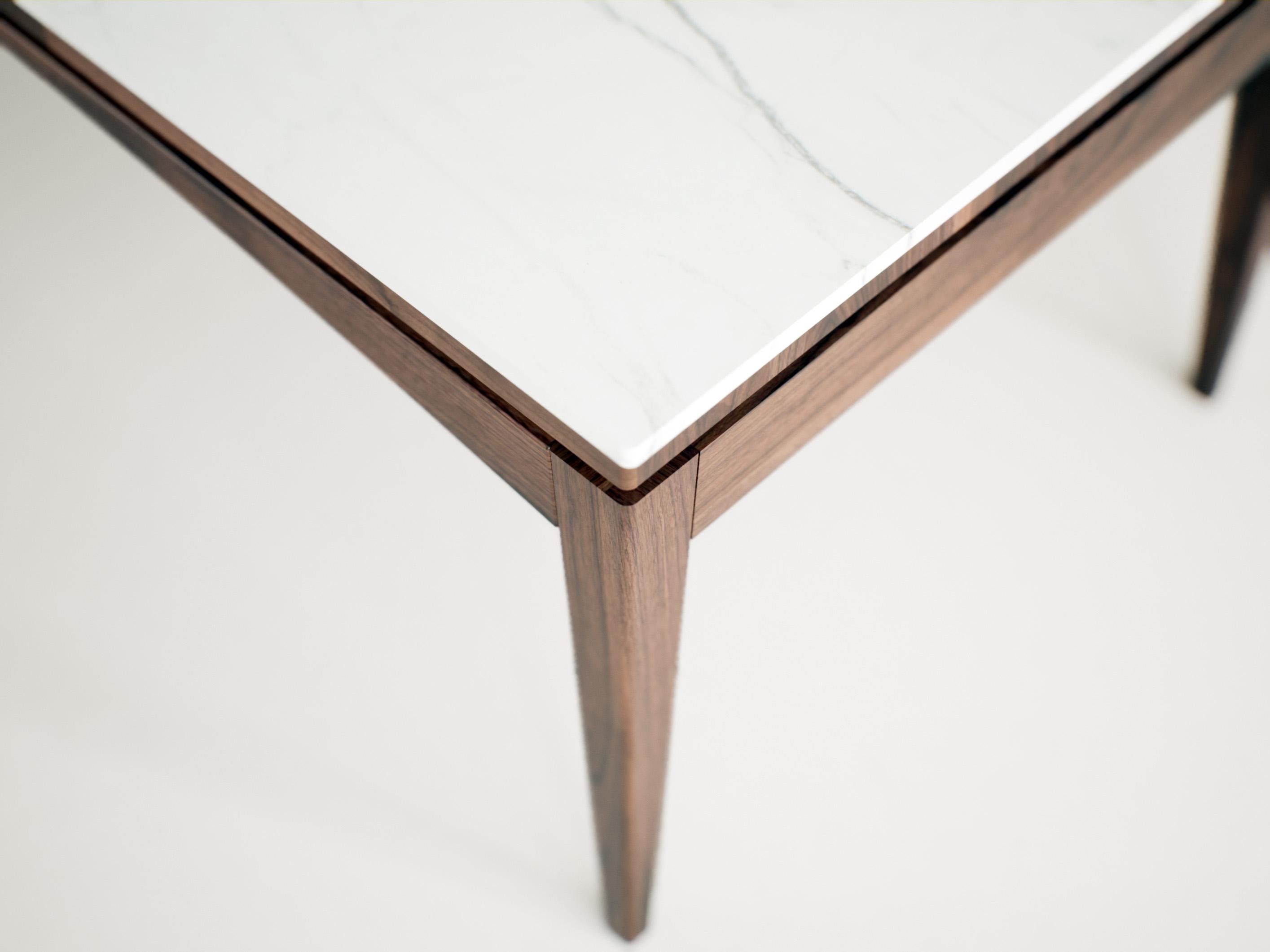 Spanish Custom Stone Dining Table – Sleek Porcelain Top with Solid walnut structure For Sale