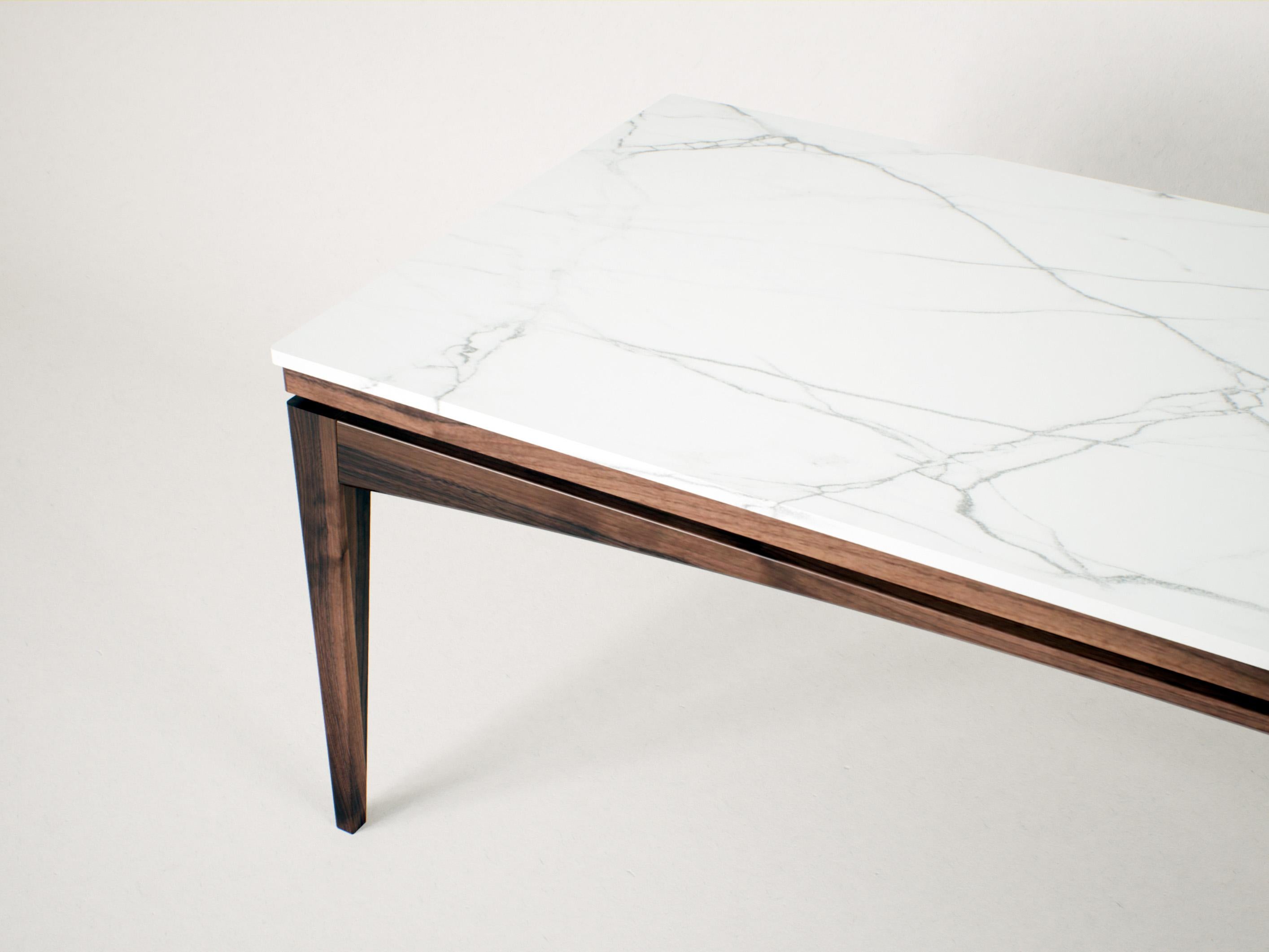 Oiled Custom Stone Dining Table – Sleek Porcelain Top with Solid walnut structure For Sale