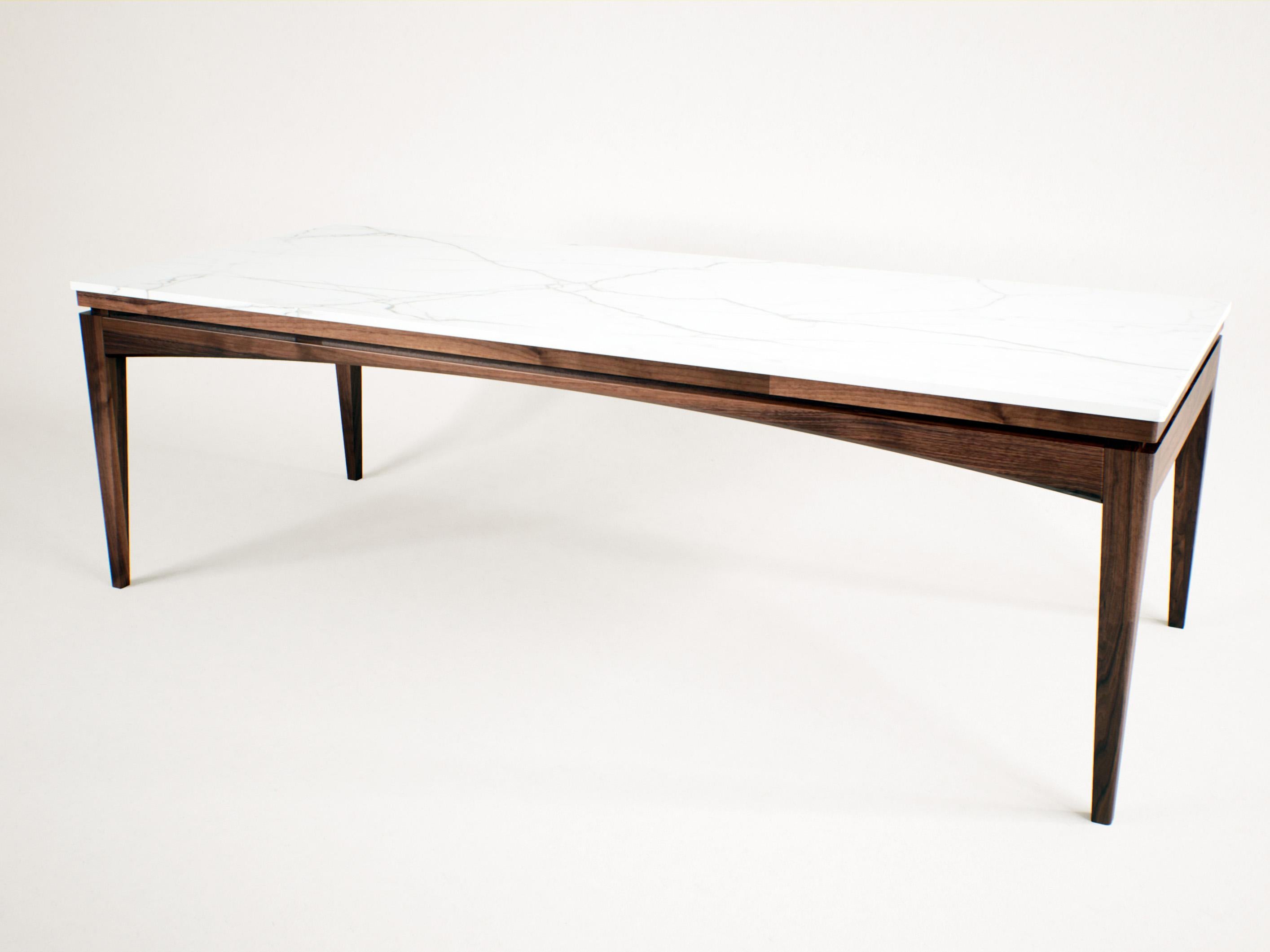 Walnut Custom Stone Dining Table – Sleek Porcelain Top with Solid walnut structure For Sale