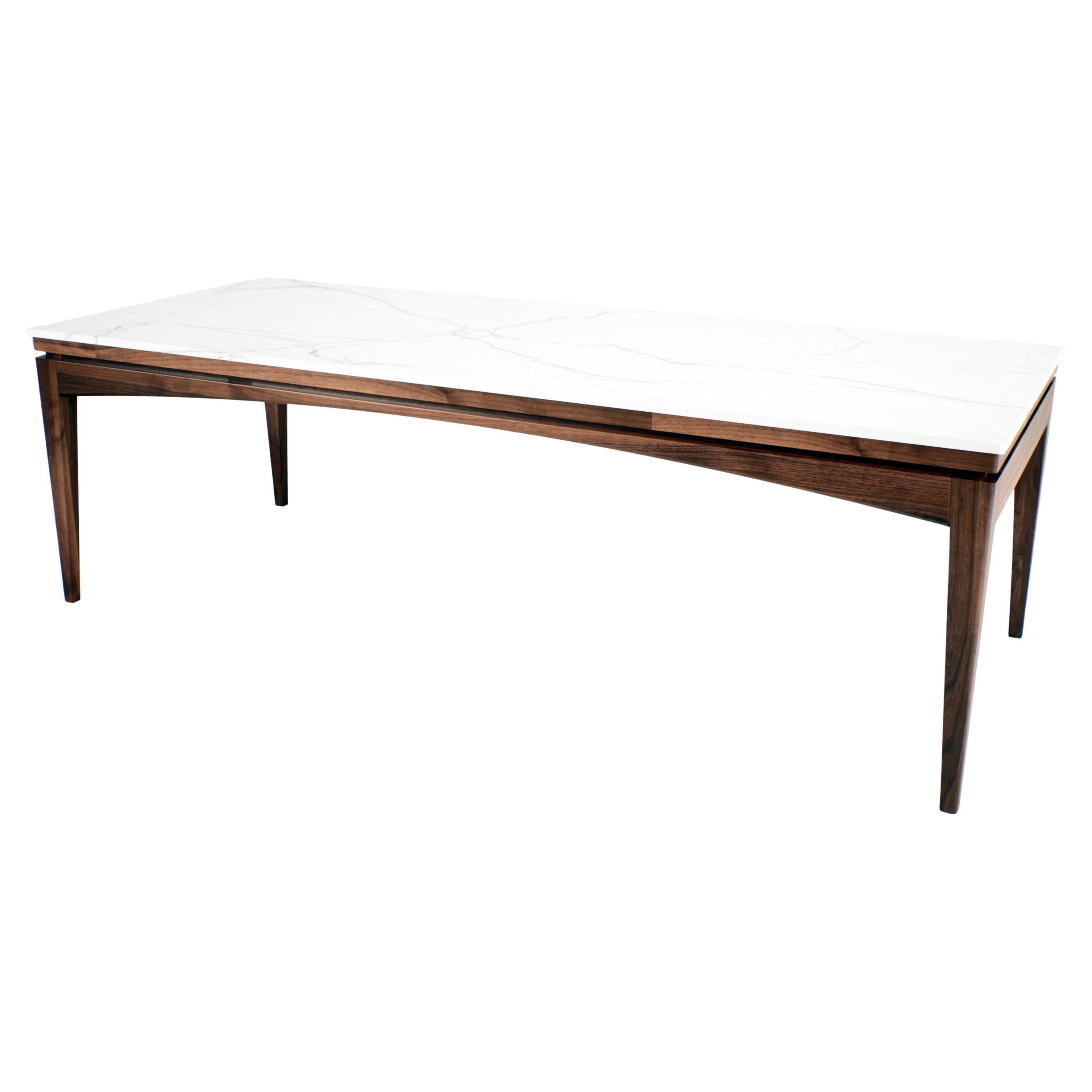 Custom Stone Dining Table – Sleek Porcelain Top with Solid walnut structure For Sale