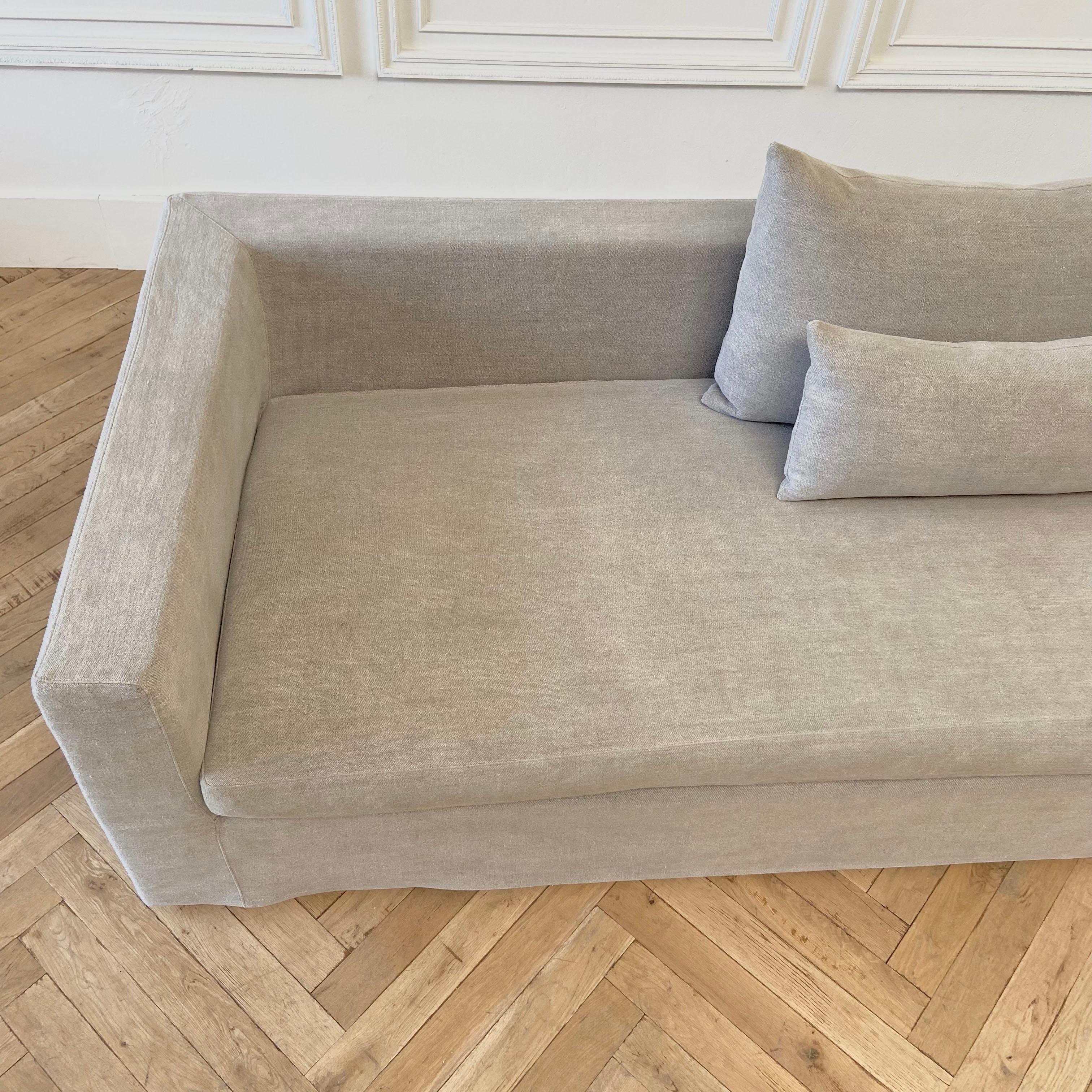 Custom Stone Washed Linen Slip Covered Square Arm Sofa 2